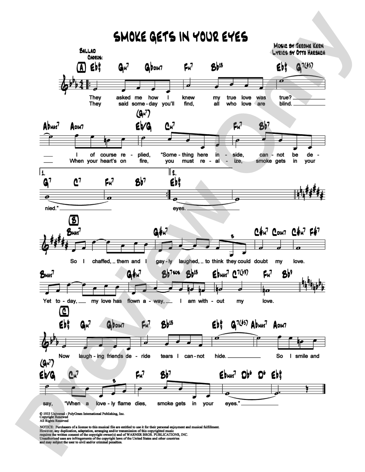 Smoke Gets in Your Eyes: Lead Sheet Digital Sheet Music