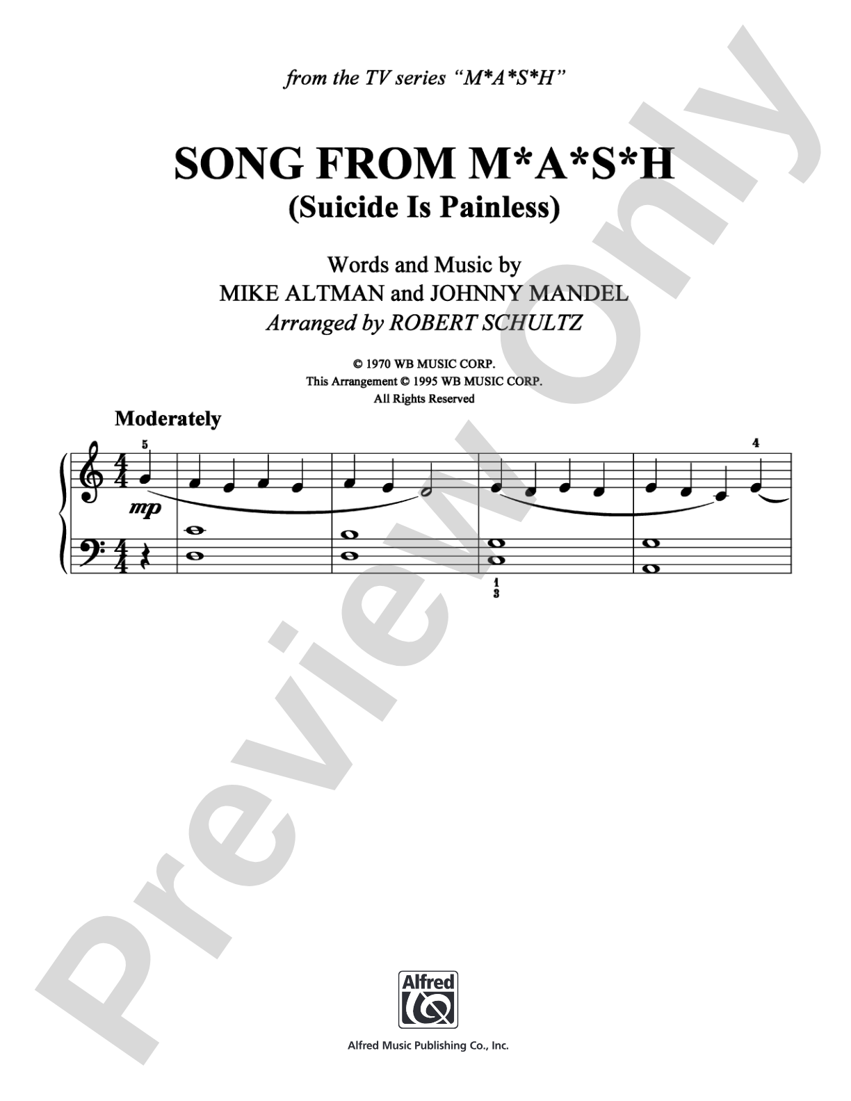 Song From M*A*S*H: Easy Piano Digital Sheet Music