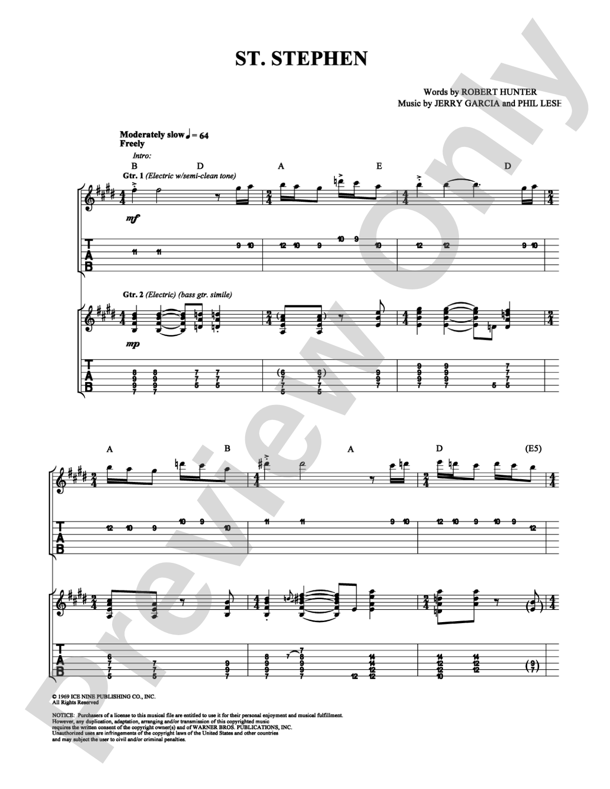St. Stephen: Guitar TAB Digital Sheet Music