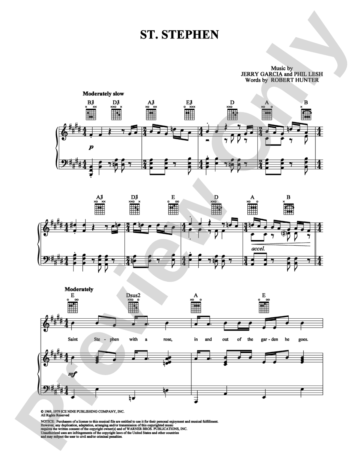 St. Stephen: Piano/Vocal/Chords Digital Sheet Music