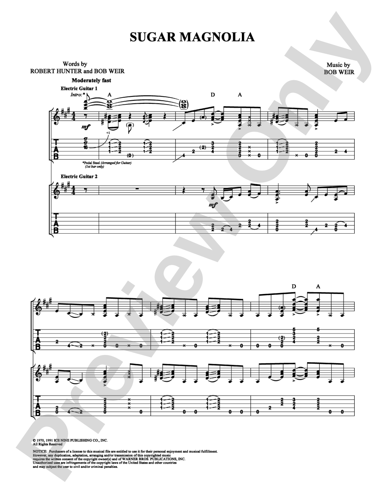 Sugar Magnolia: Guitar TAB Digital Sheet Music