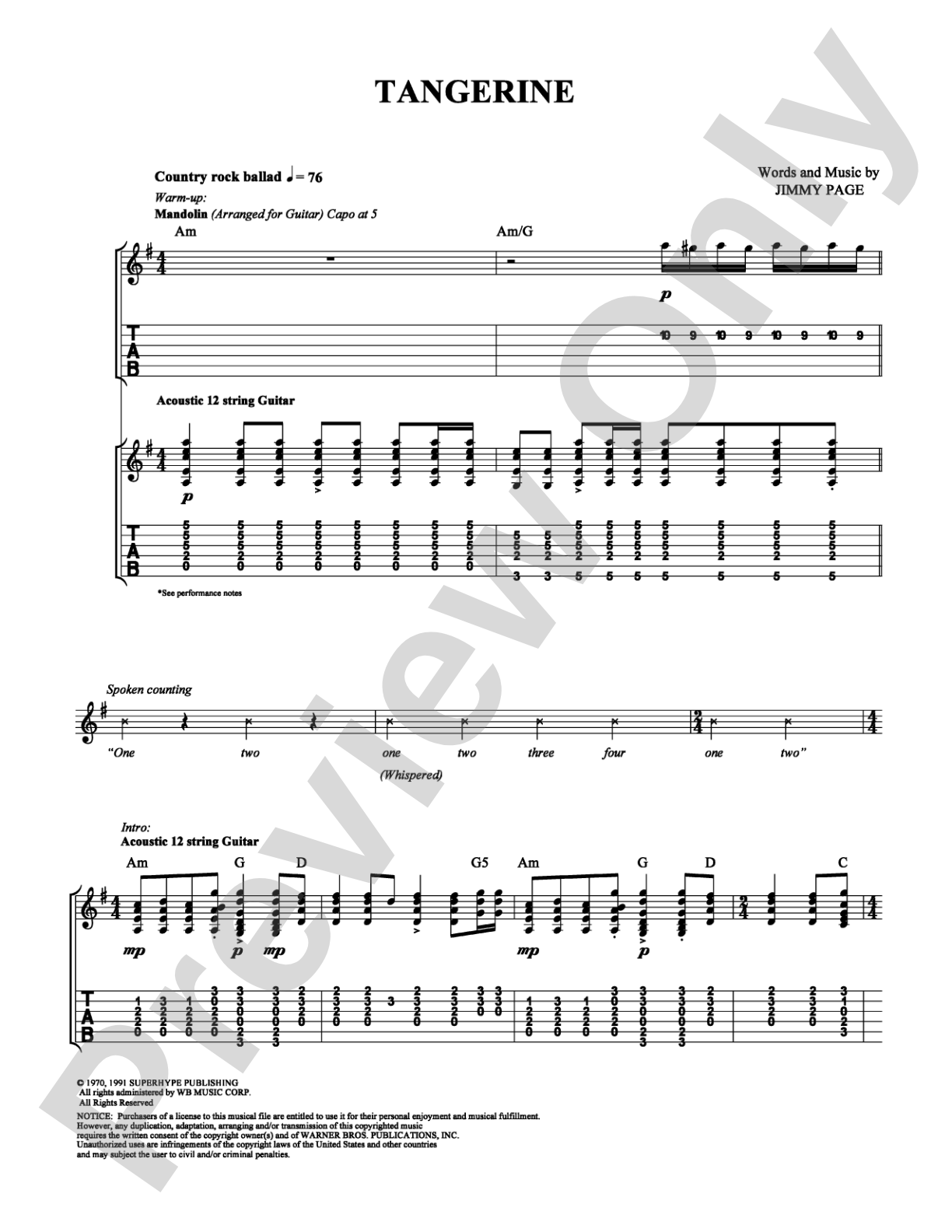 Tangerine: Authentic Guitar TAB