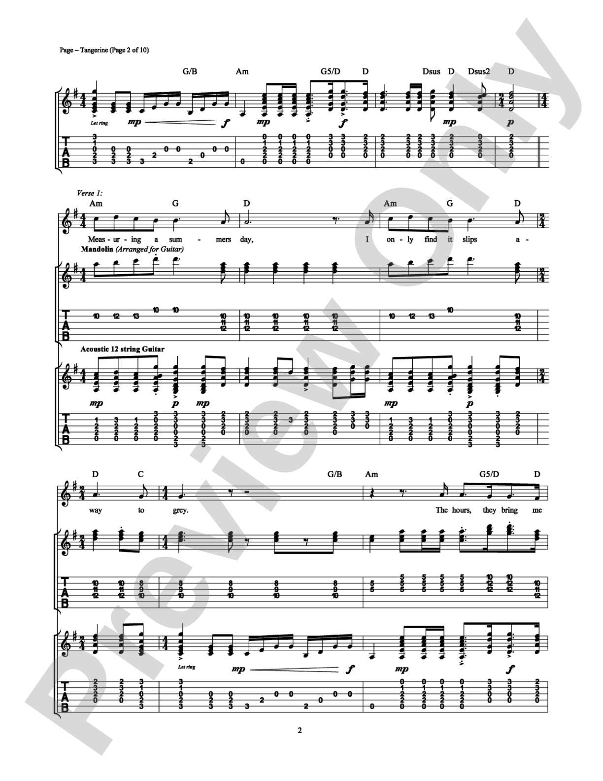 Tangerine: Authentic Guitar TAB