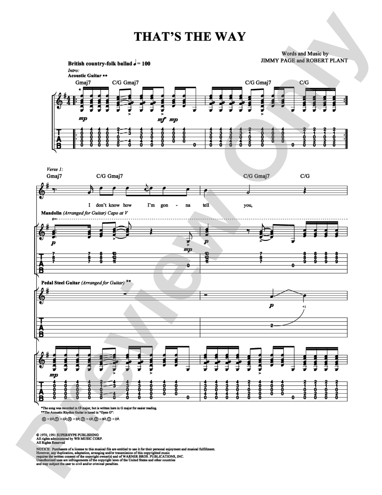 That's the Way: Authentic Guitar TAB