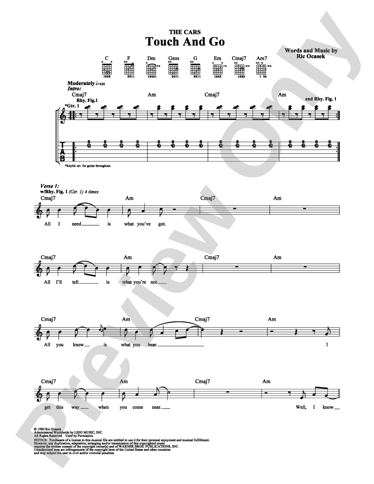 Touch And Go: Guitar TAB Digital Sheet Music