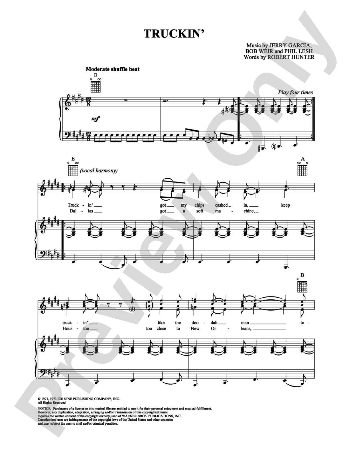 Truckin': Piano/Vocal/Chords Digital Sheet Music