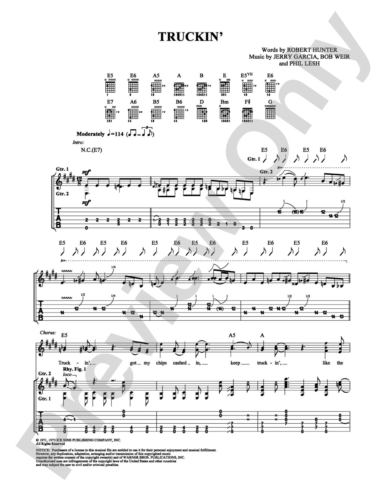 Truckin': Guitar TAB Digital Sheet Music