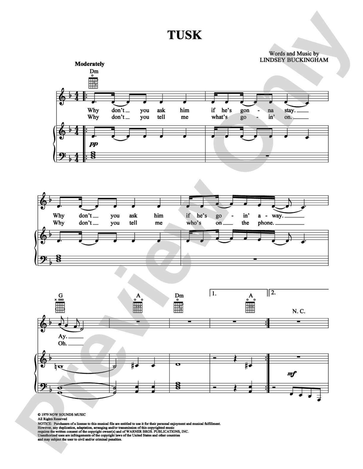 Tusk: Piano/Vocal/Chords Digital Sheet Music