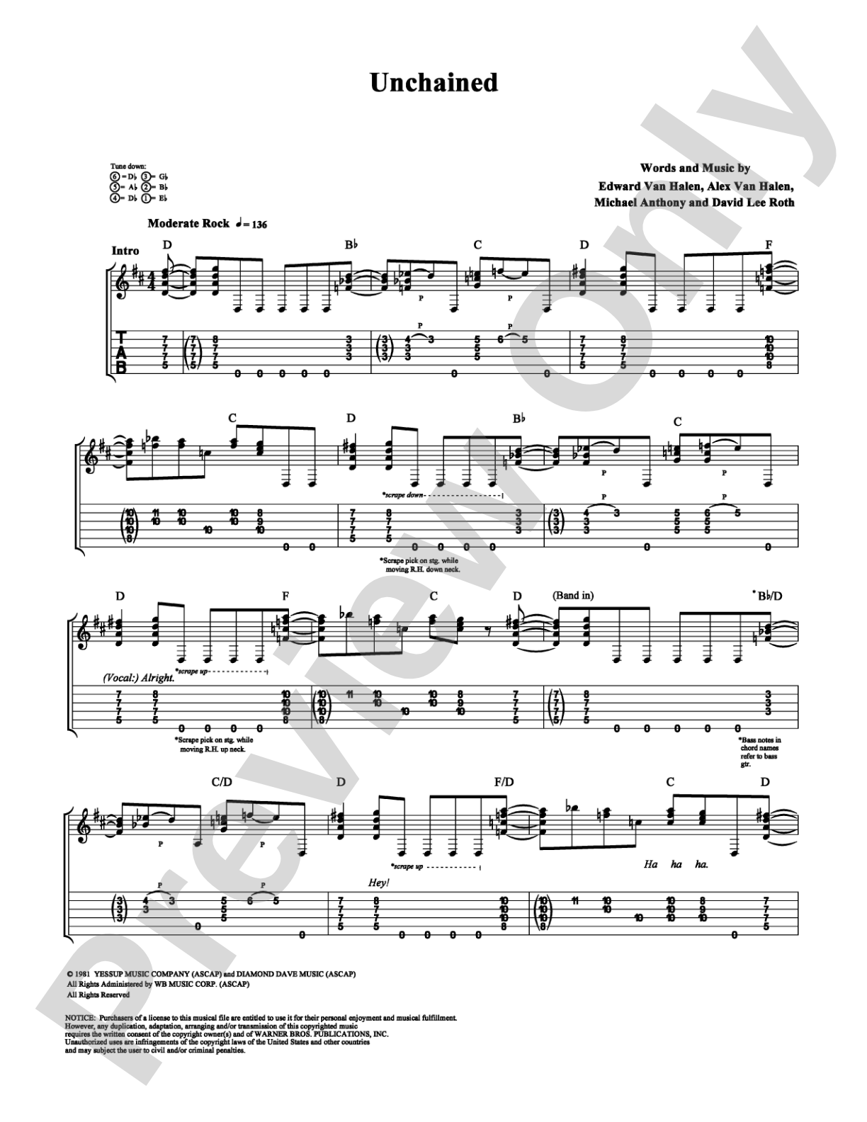 Unchained: Guitar TAB Digital Sheet Music