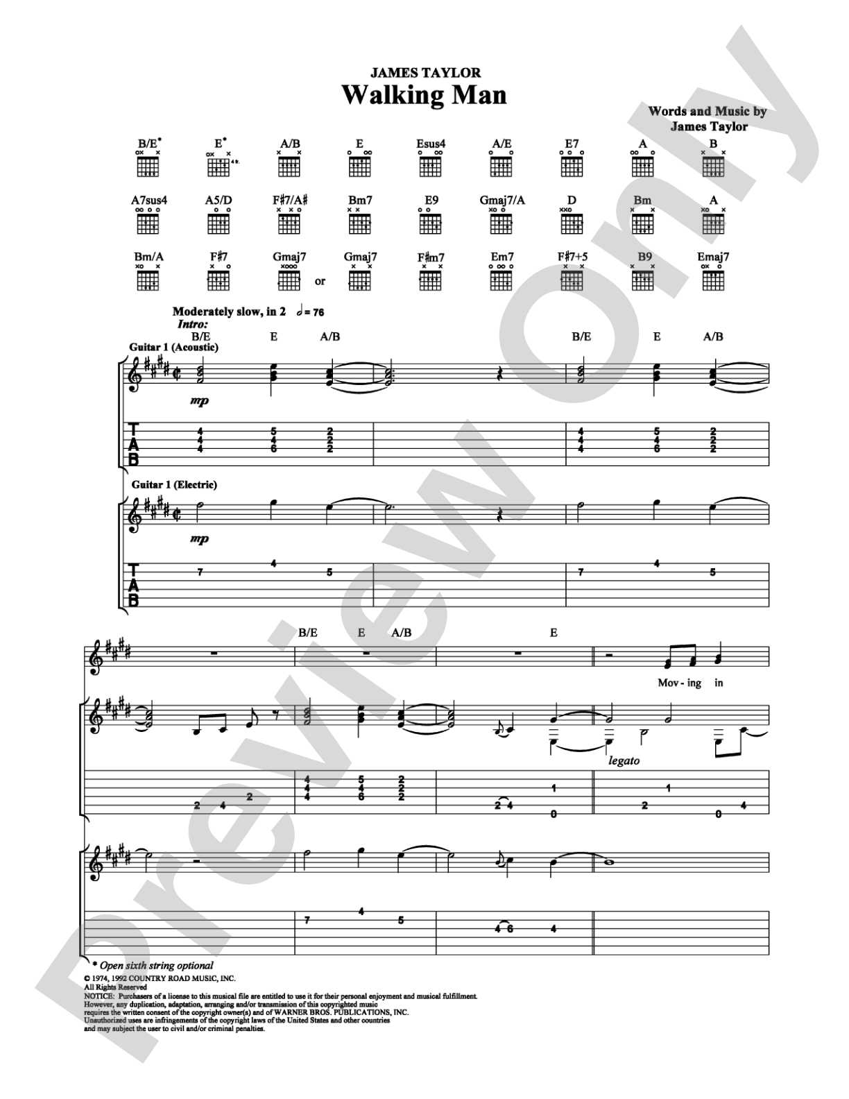 Walking Man: Guitar TAB Digital Sheet Music