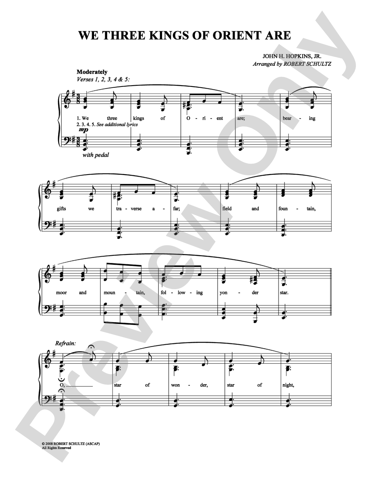 We Three Kings of Orient Are: Piano/Vocal/Chords Digital Sheet Music
