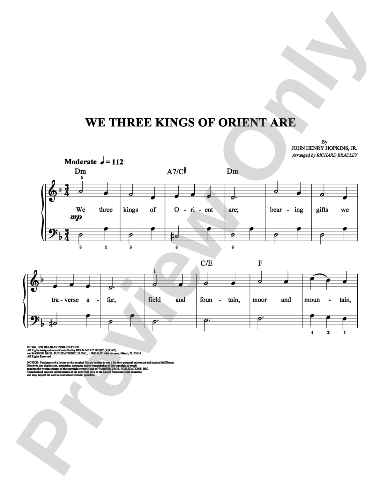 We Three Kings of Orient Are: Easy Piano Digital Sheet Music