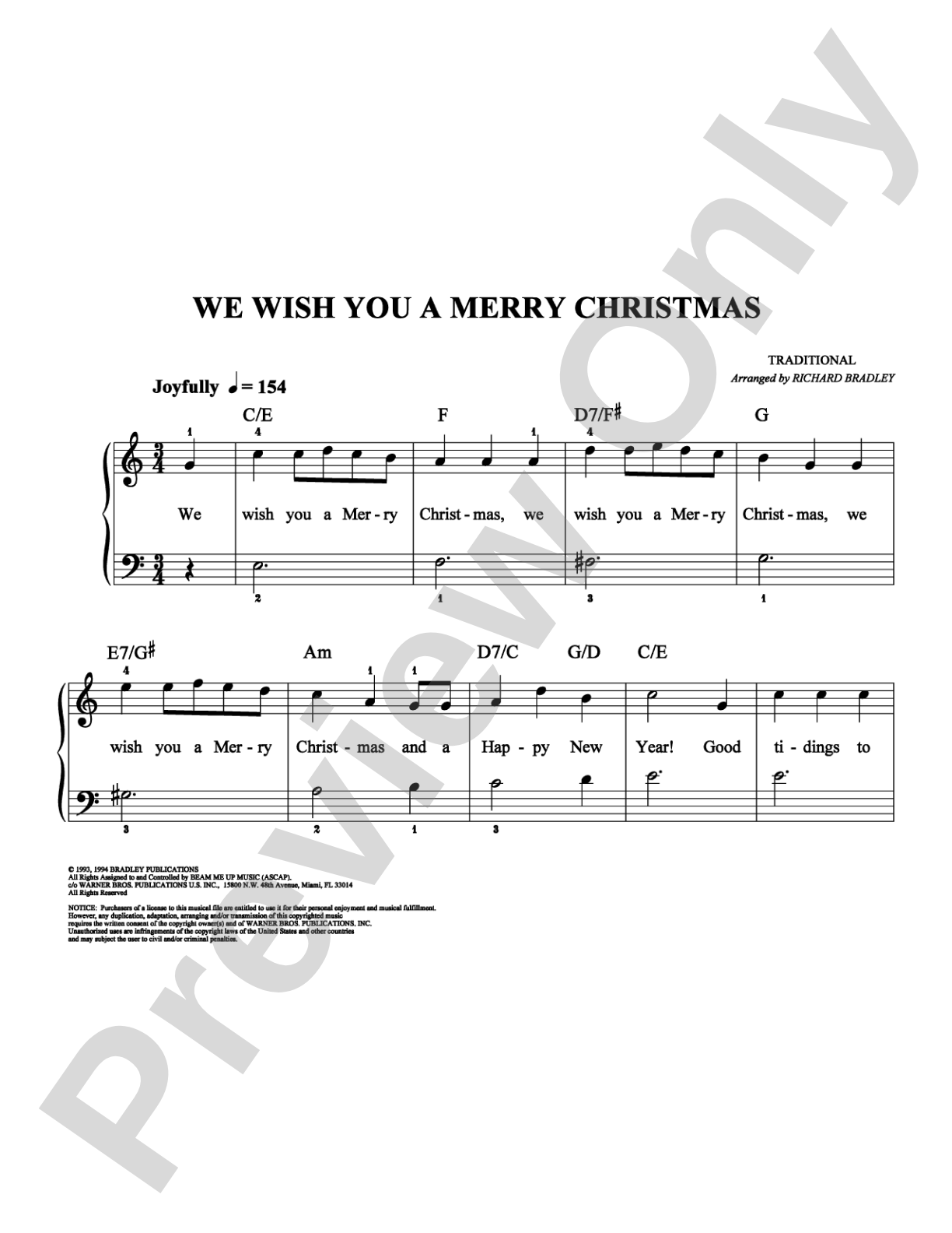 We Wish You A Merry Christmas: Easy Piano Digital Sheet Music