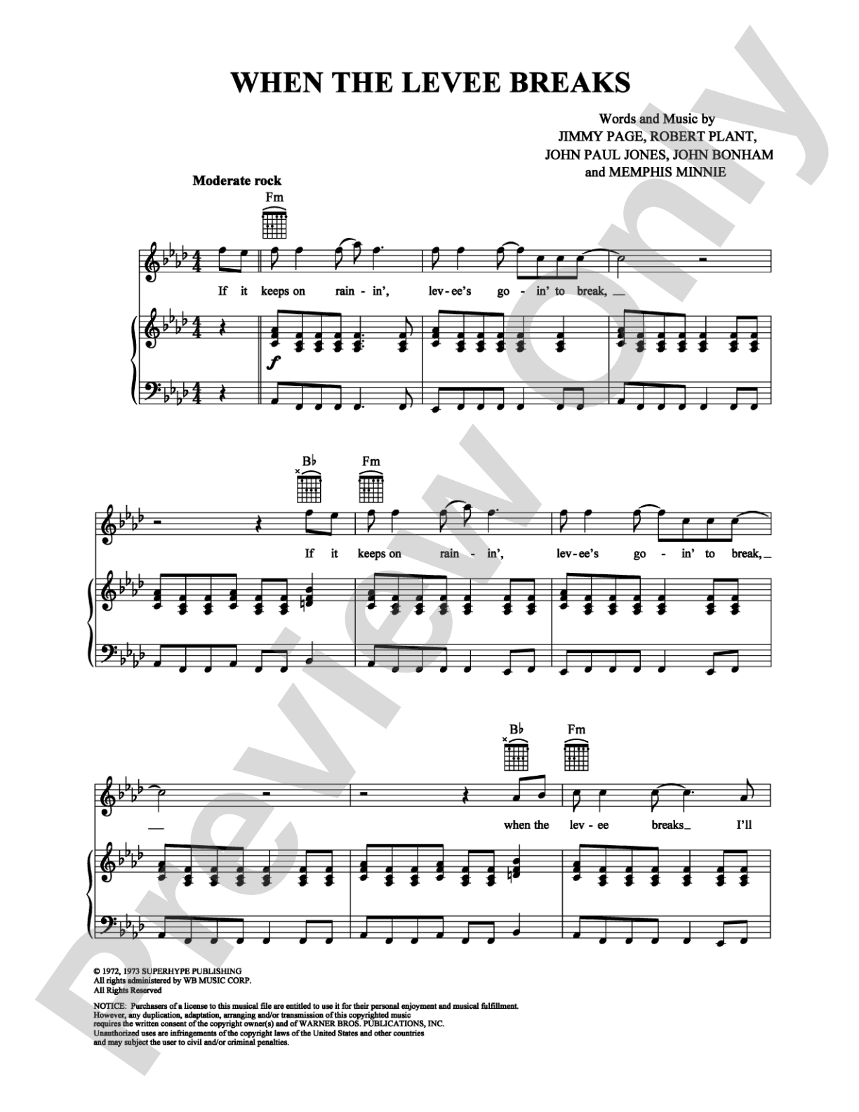 When the Levee Breaks: Piano/Vocal/Chords Digital Sheet Music