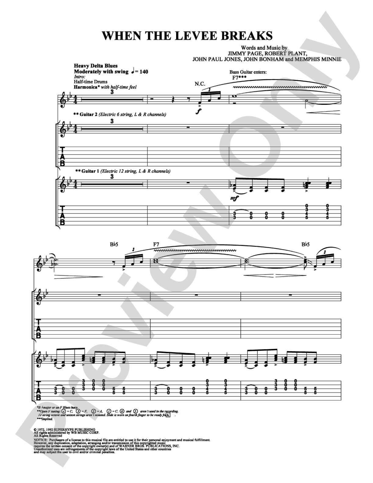 When the Levee Breaks: Guitar TAB Digital Sheet Music