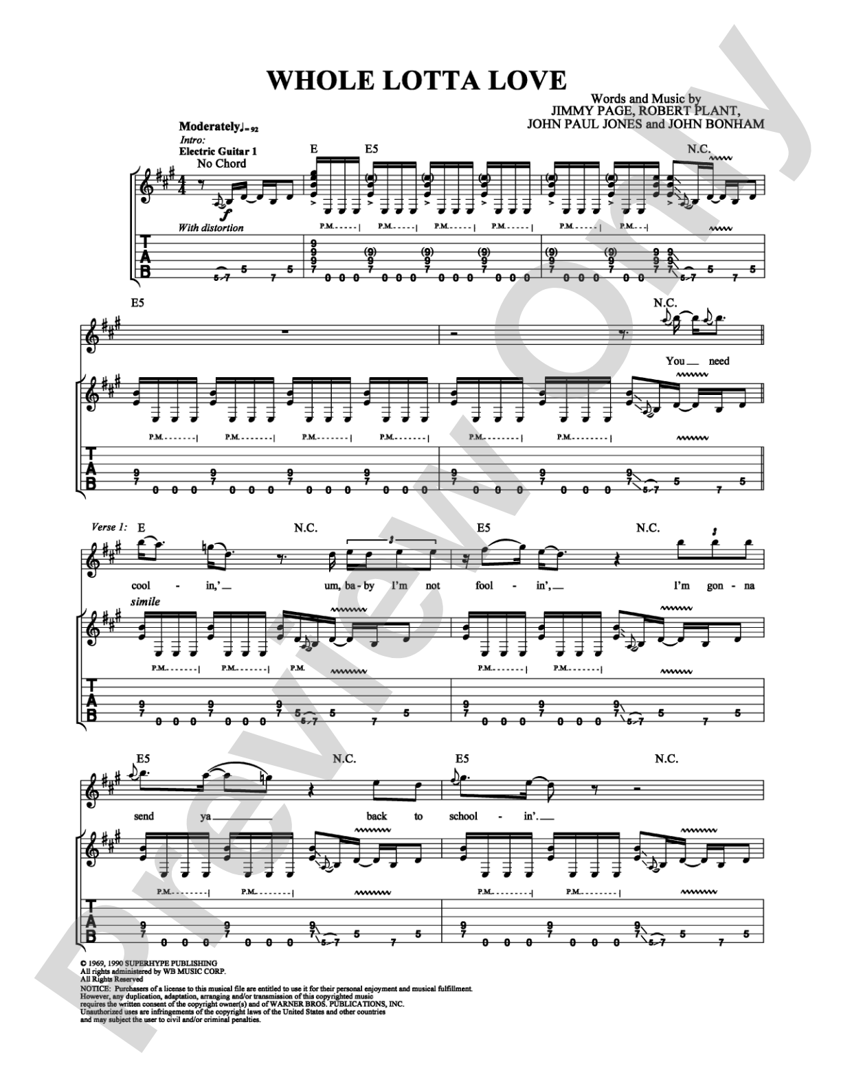 Whole Lotta Love: Guitar TAB Digital Sheet Music
