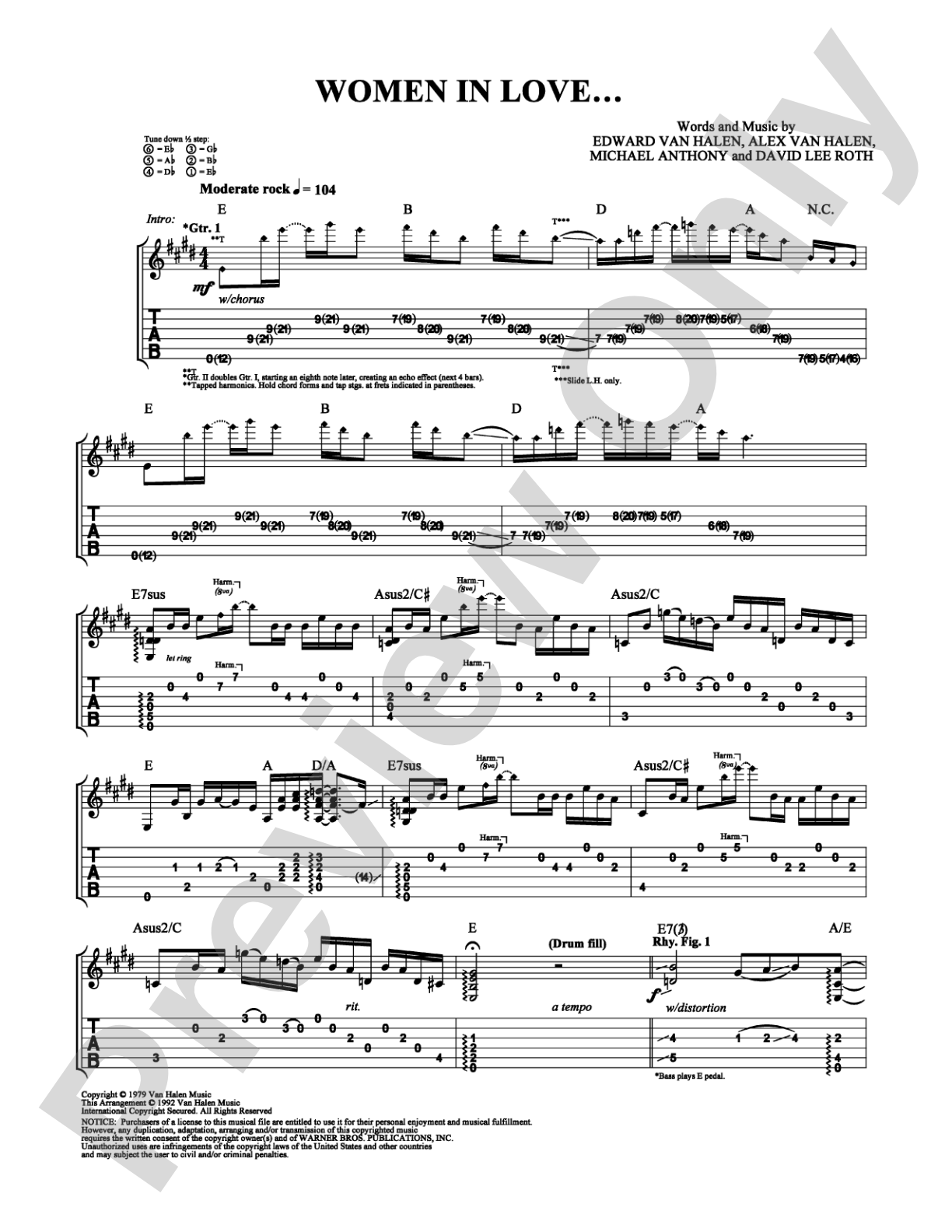 Women In Love: Guitar TAB Digital Sheet Music