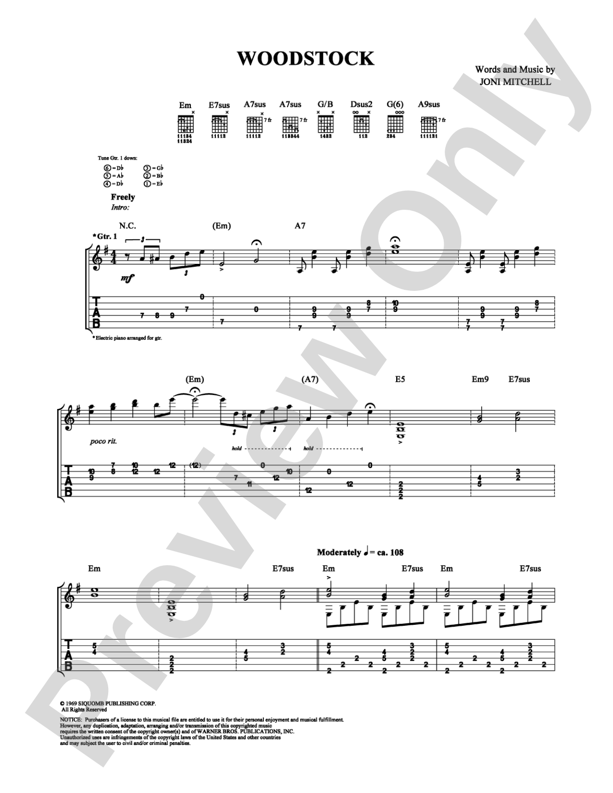 Woodstock: Guitar TAB Digital Sheet Music