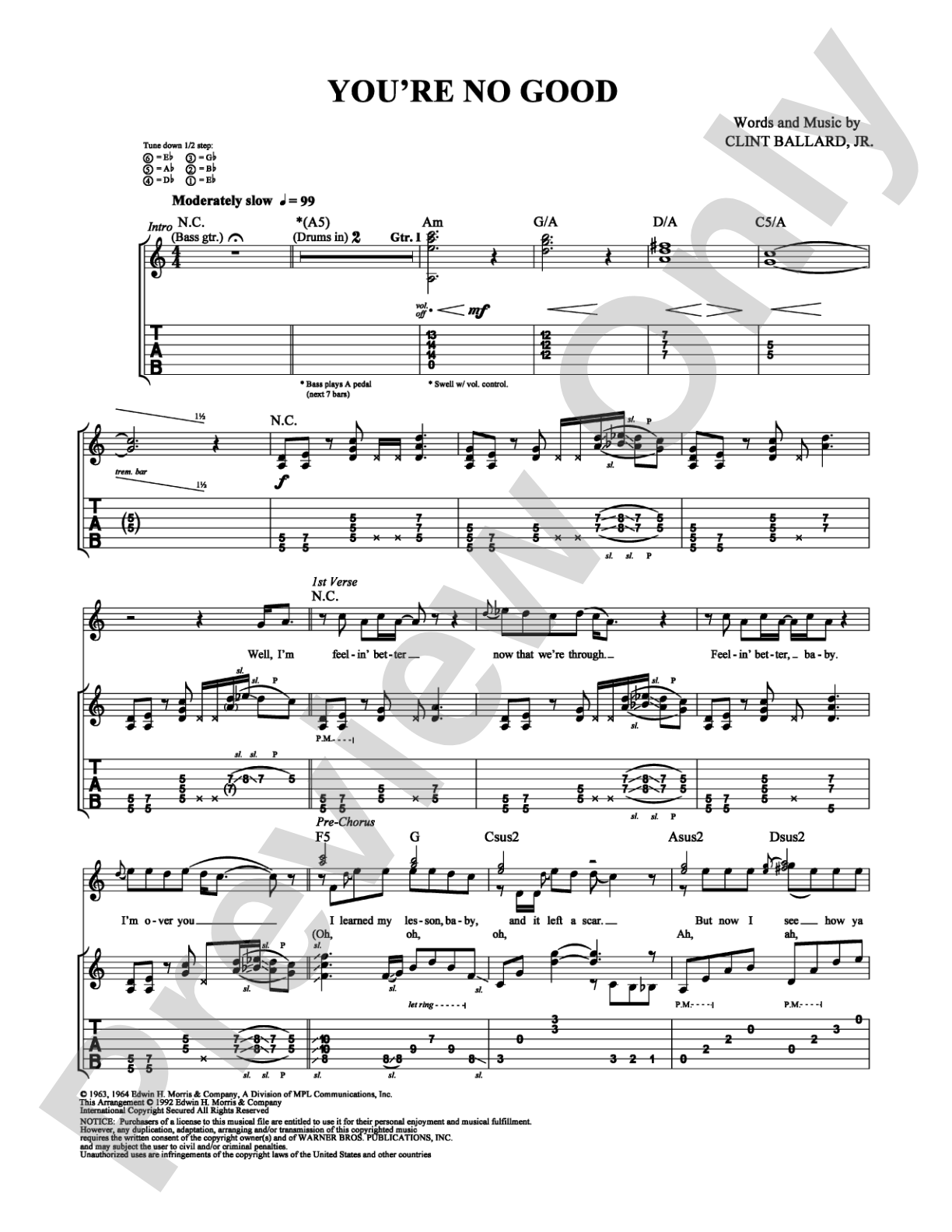 You're No Good: Guitar TAB Digital Sheet Music