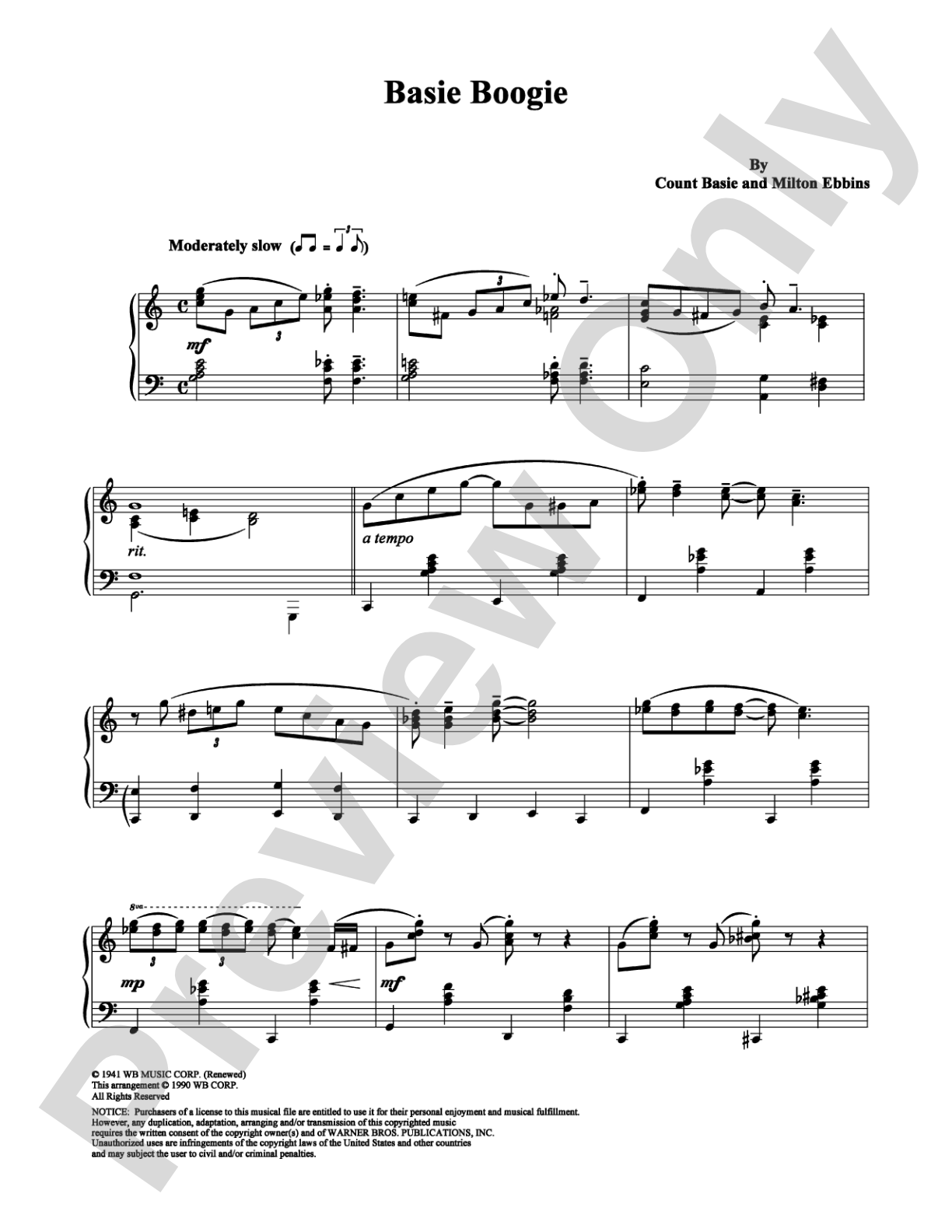 Basie Boogie: Piano Digital Sheet Music