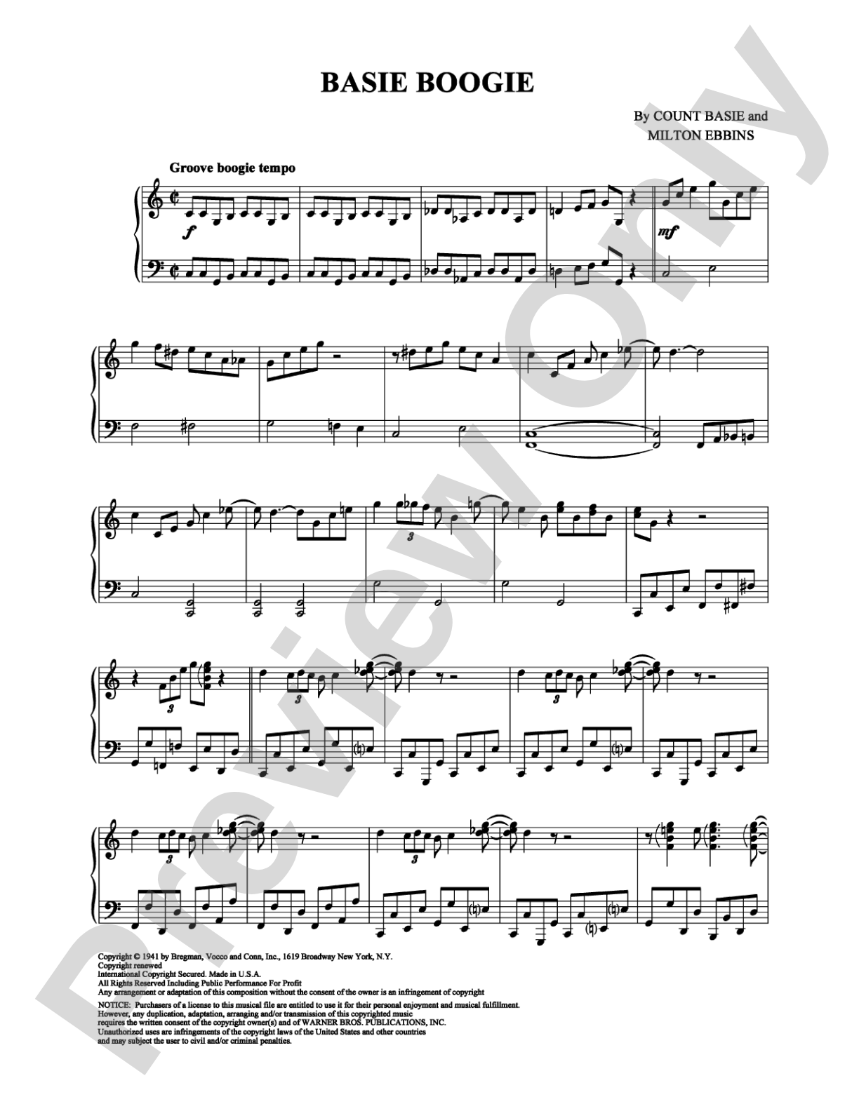 Basie Boogie: Piano Digital Sheet Music