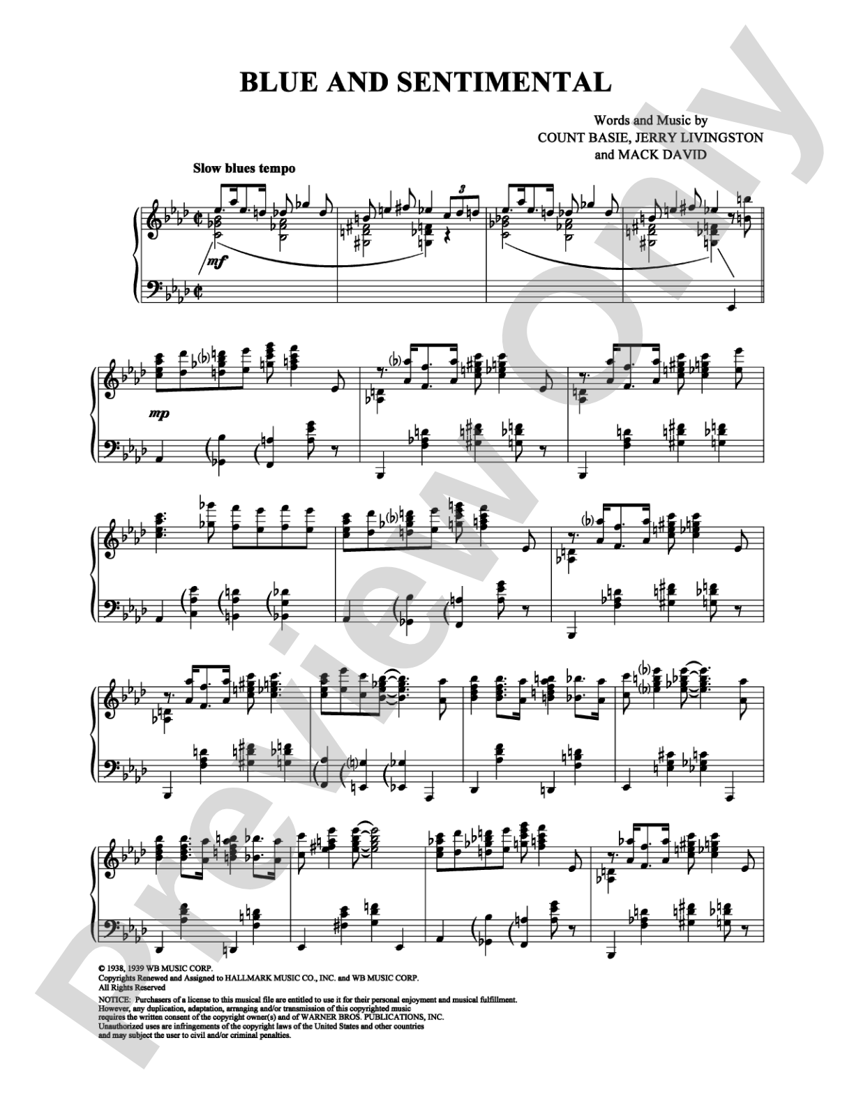 Blue and Sentimental: Piano Digital Sheet Music