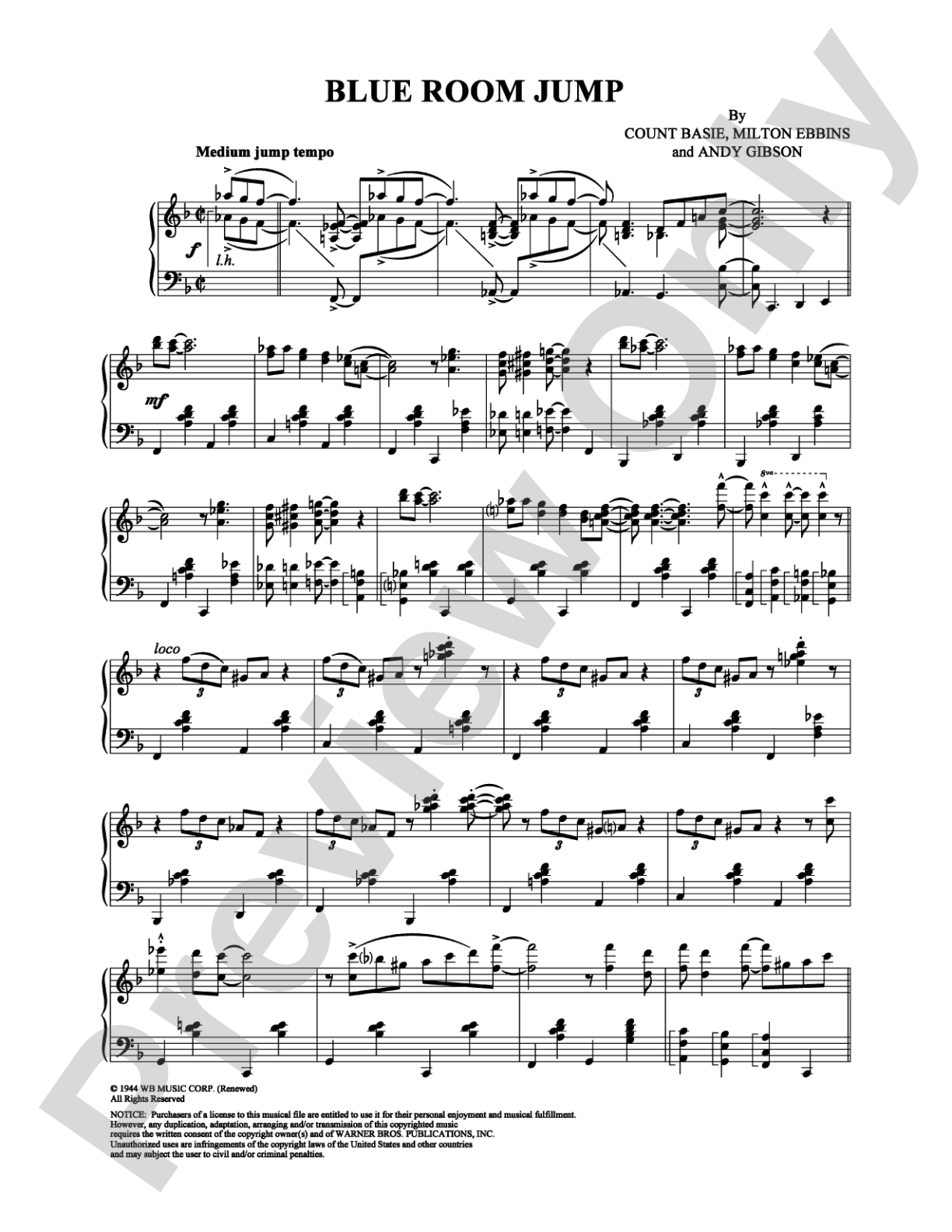 Blue Room Jump: Piano Digital Sheet Music