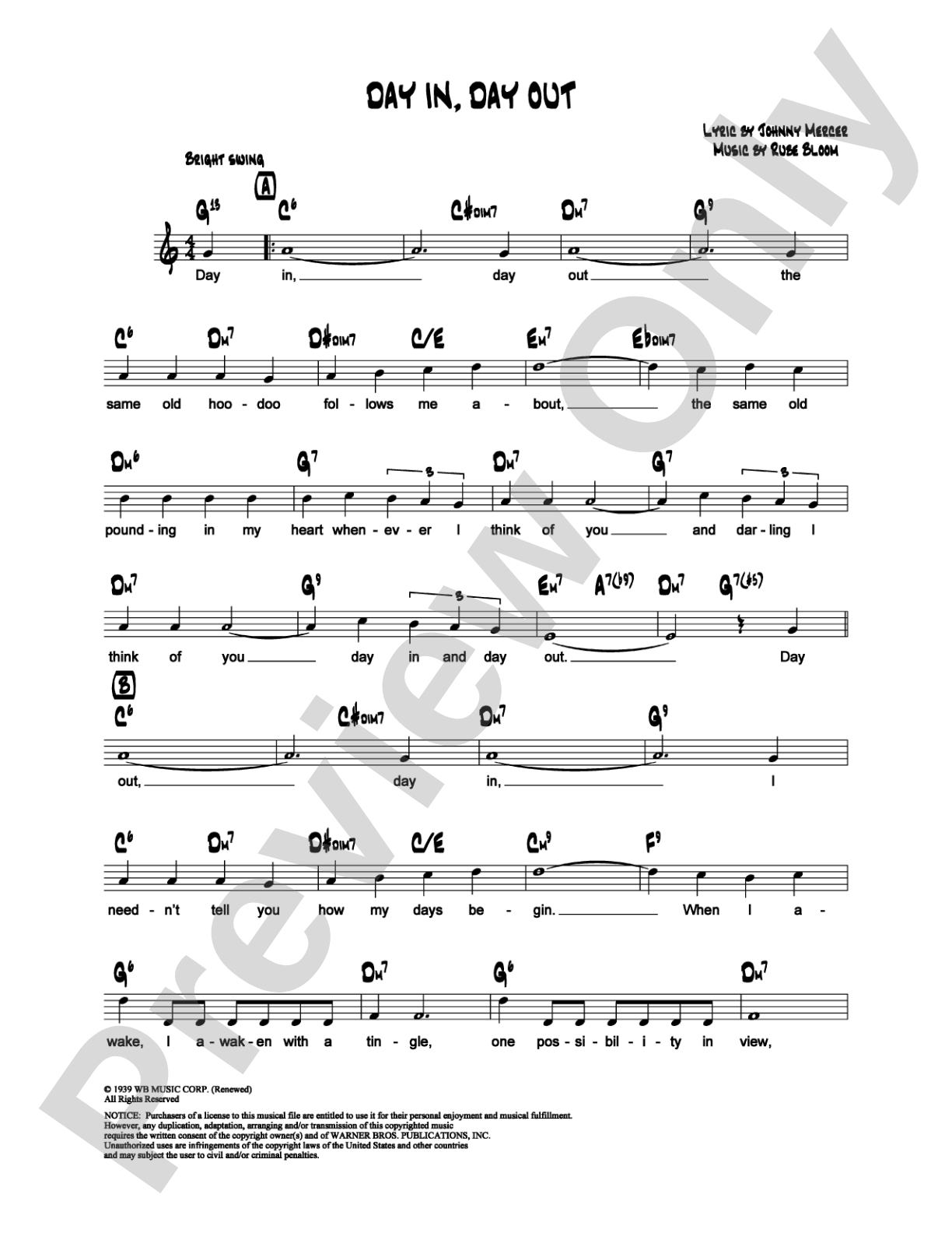 Day in, Day Out: Lead Sheet Digital Sheet Music