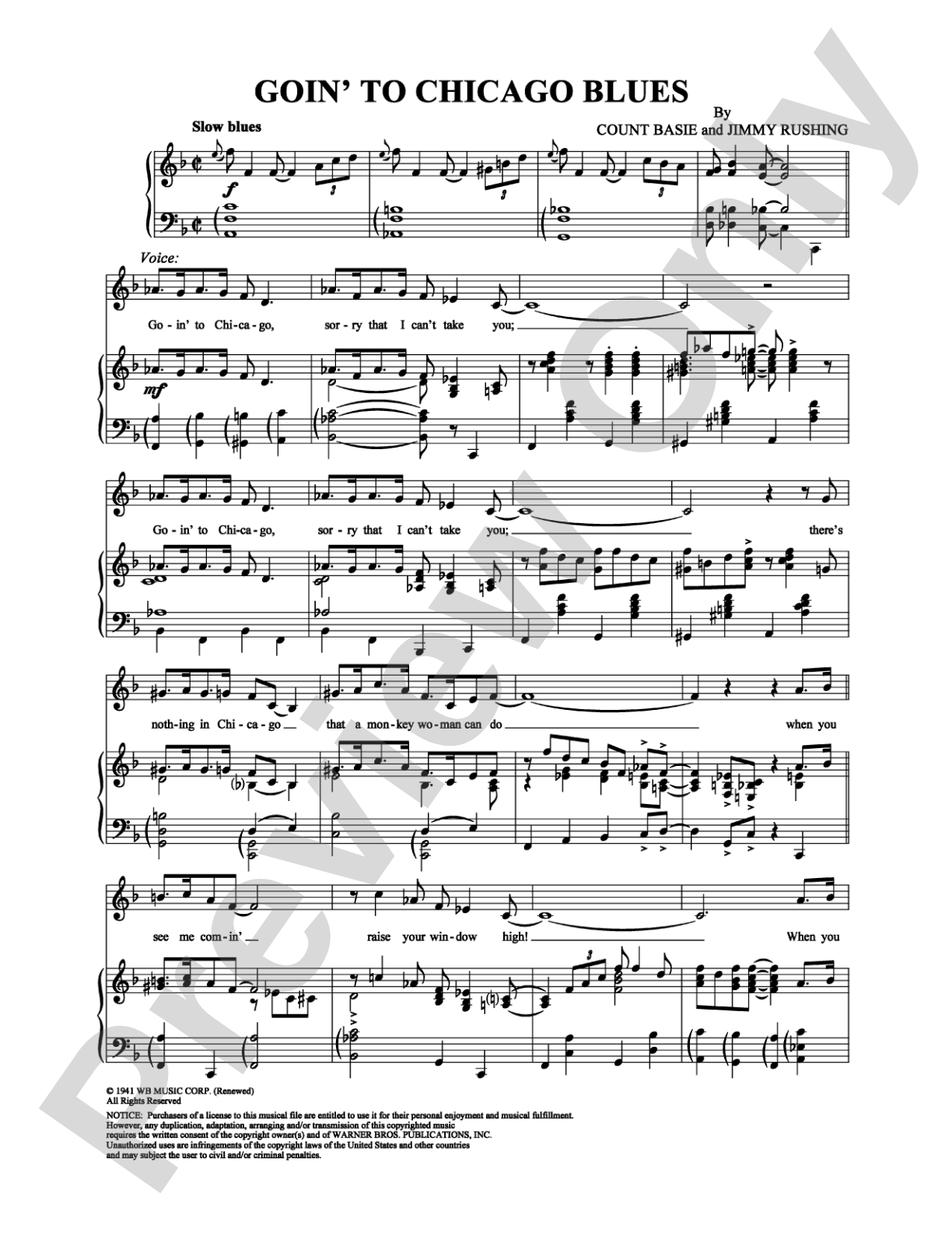 Goin' To Chicago Blues: Piano/Vocal/Chords Digital Sheet Music