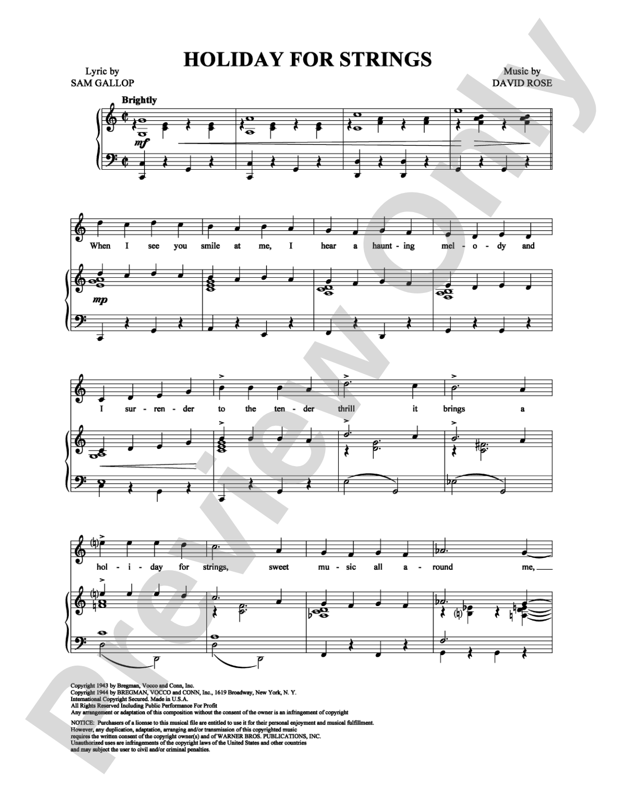 Holiday for Strings: Piano/Vocal/Chords Digital Sheet Music