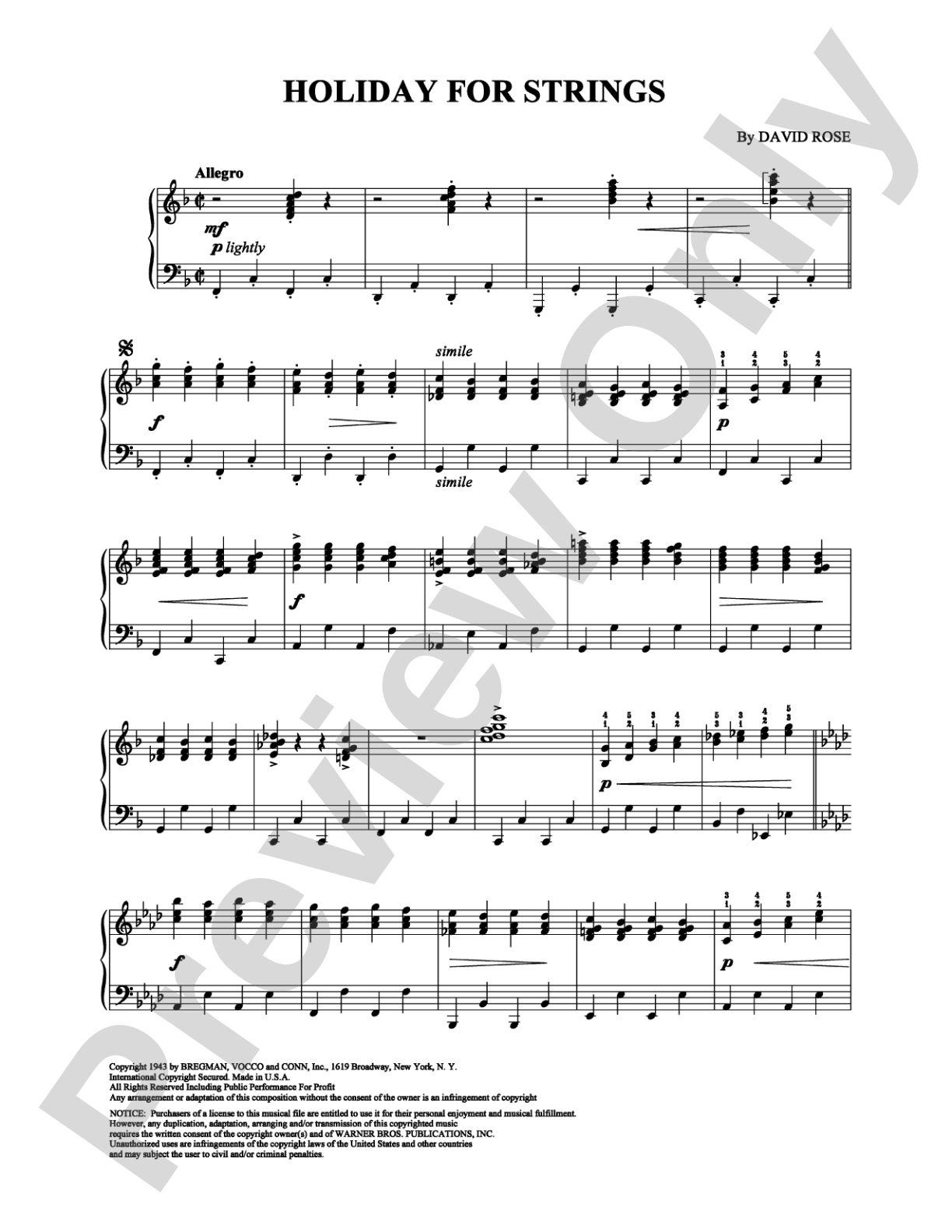 Holiday for Strings: Piano Digital Sheet Music