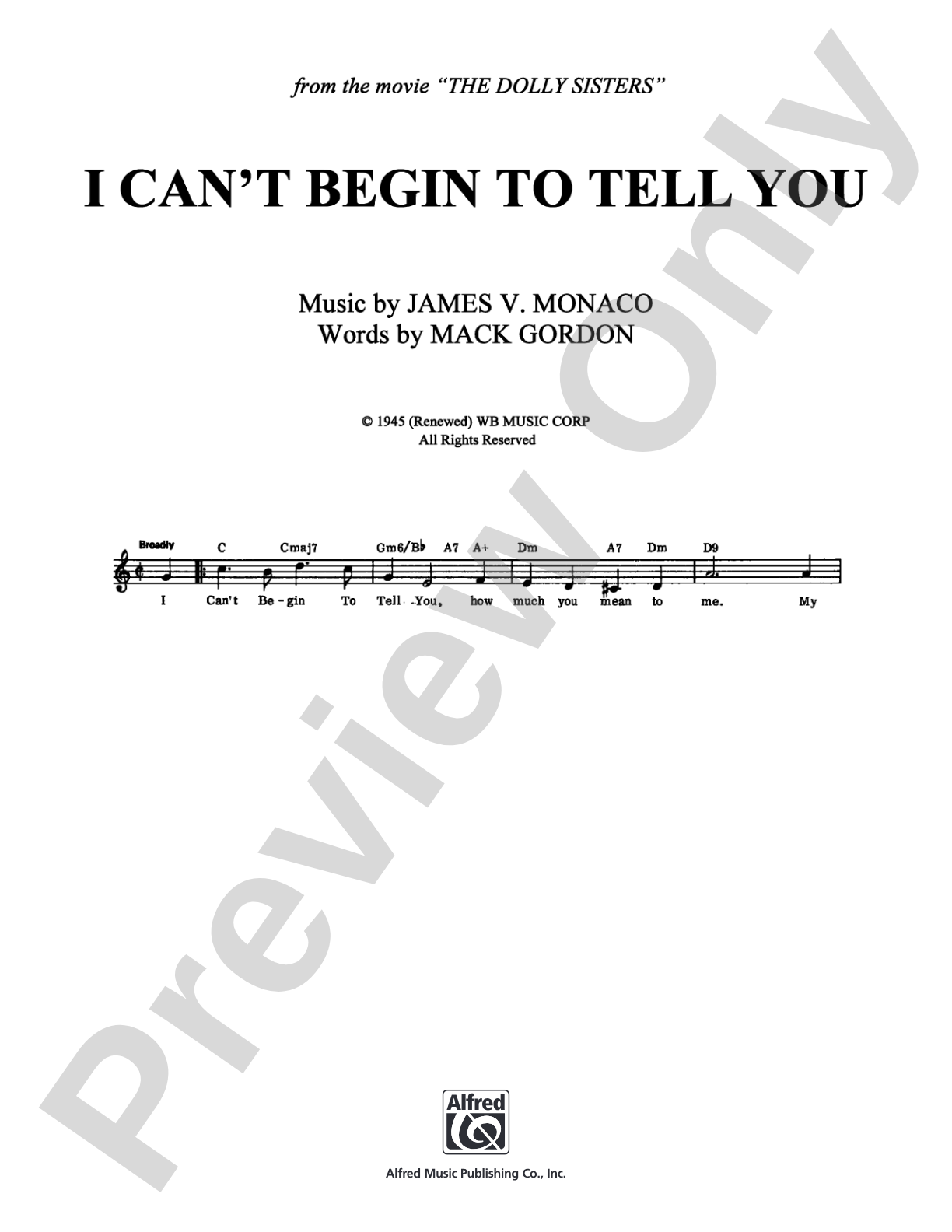 I Can't Begin to Tell You: Lead Sheet Digital Sheet Music
