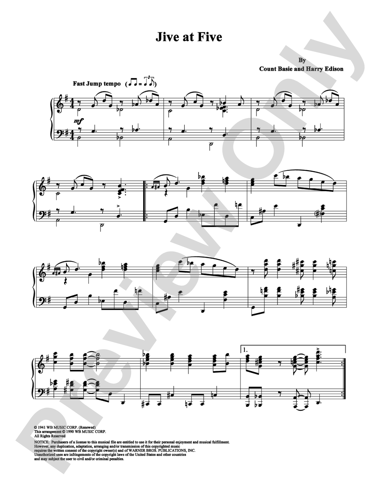 Jive at Five: Piano Digital Sheet Music