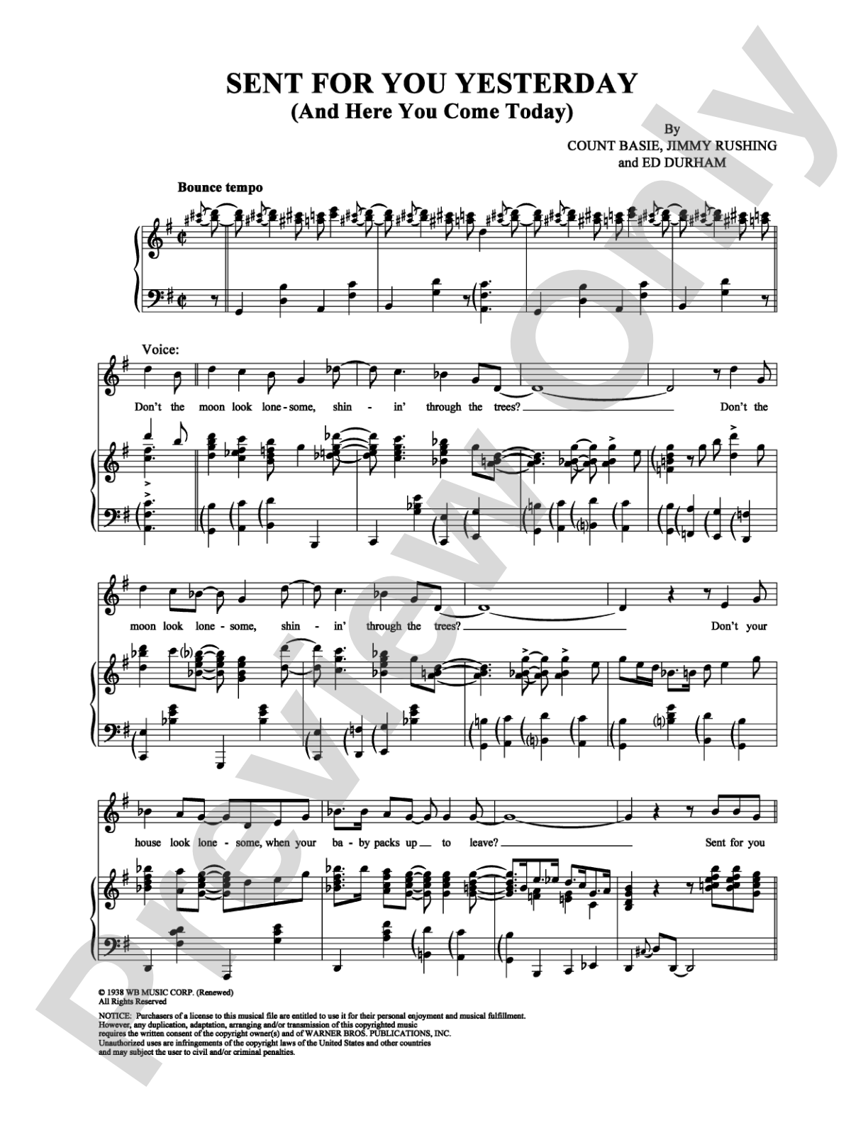 Sent For You Yesterday (And Here You Come Today): Piano/Vocal/Chords Digital Sheet Music