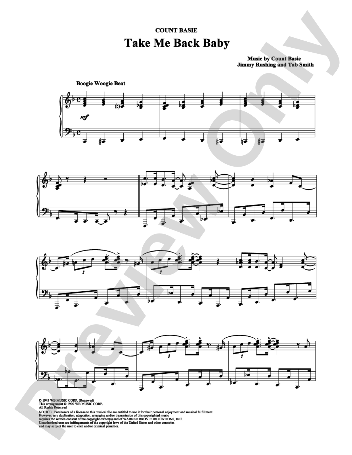 Take Me Back Baby: Piano Digital Sheet Music