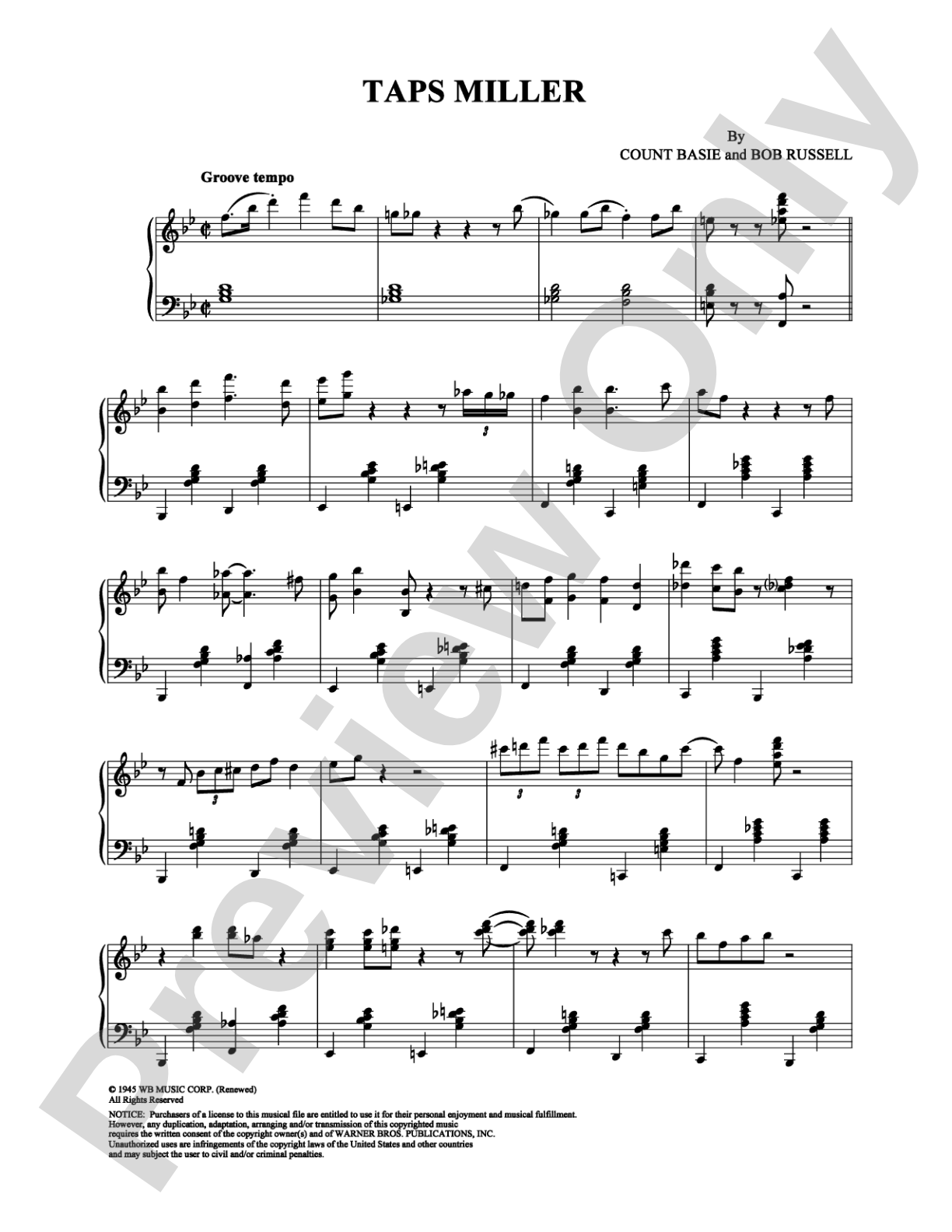 Taps Miller: Piano Digital Sheet Music