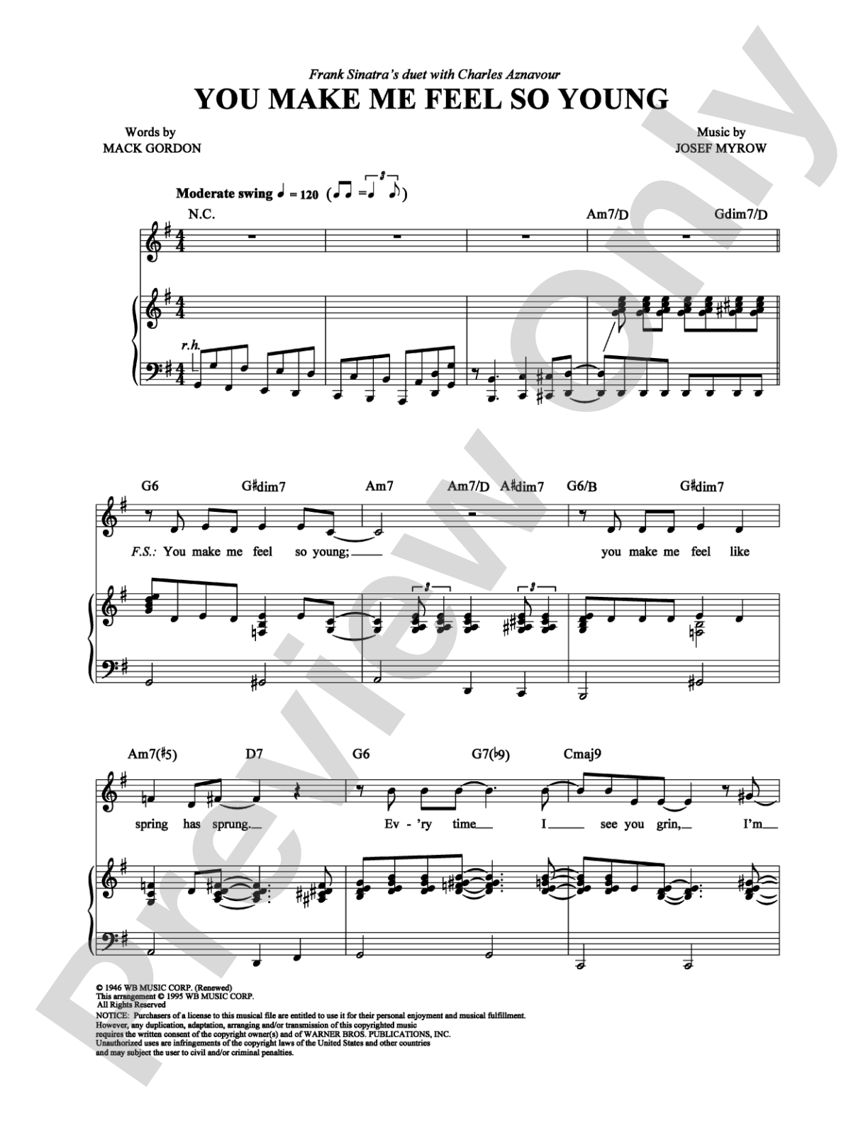 You Make Me Feel So Young: Piano/Vocal/Chords Digital Sheet Music