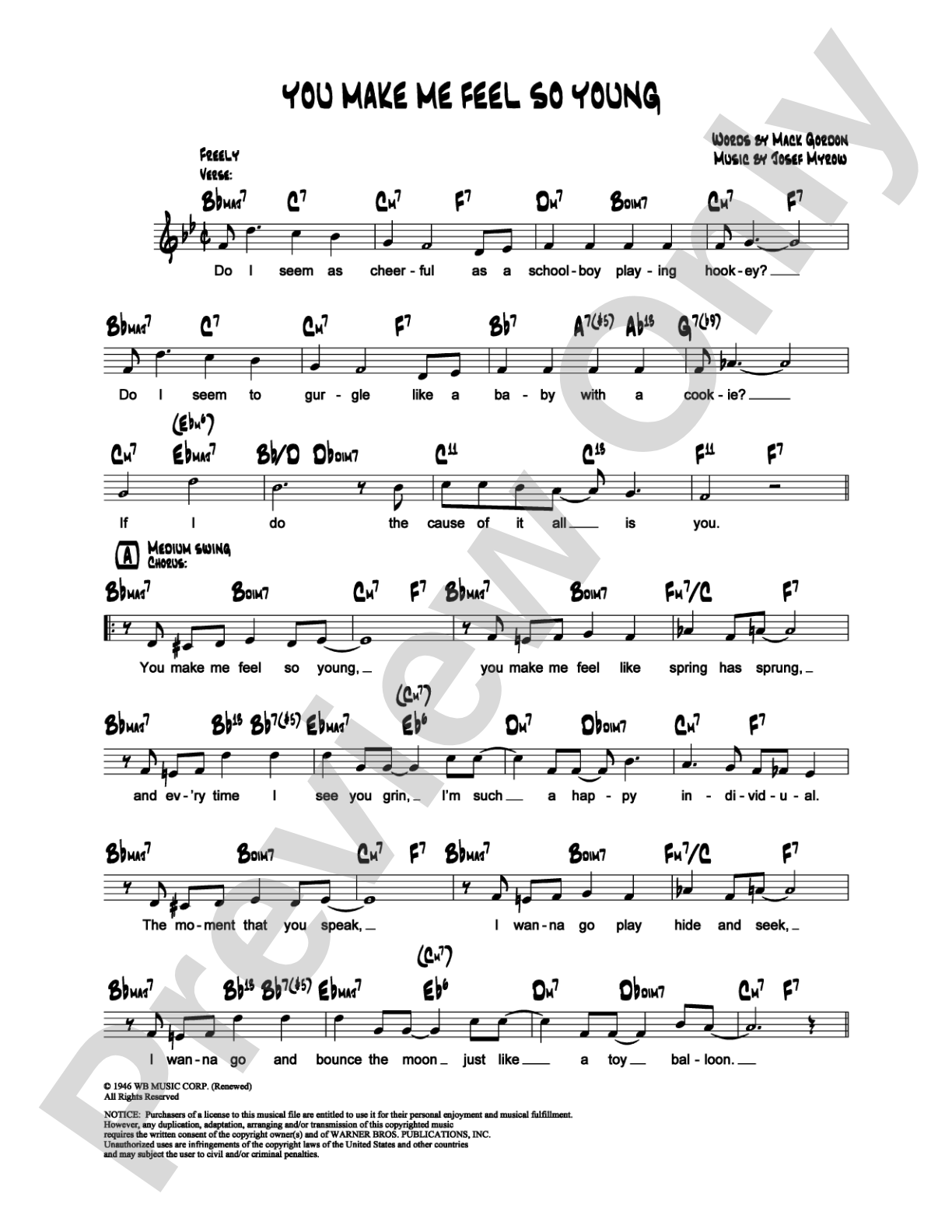 You Make Me Feel So Young: Lead Sheet Digital Sheet Music