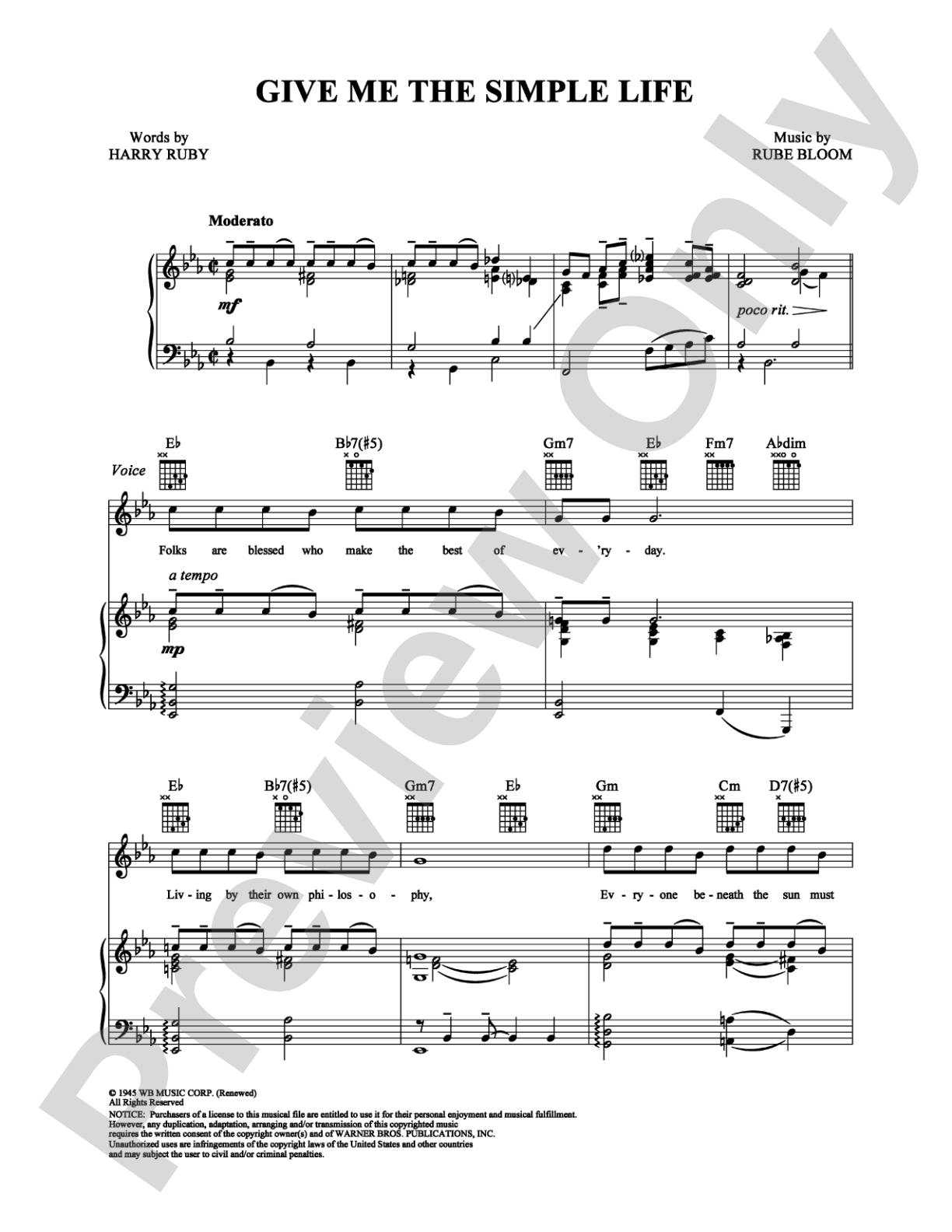 Give Me The Simple Life: Piano/Vocal/Chords Digital Sheet Music