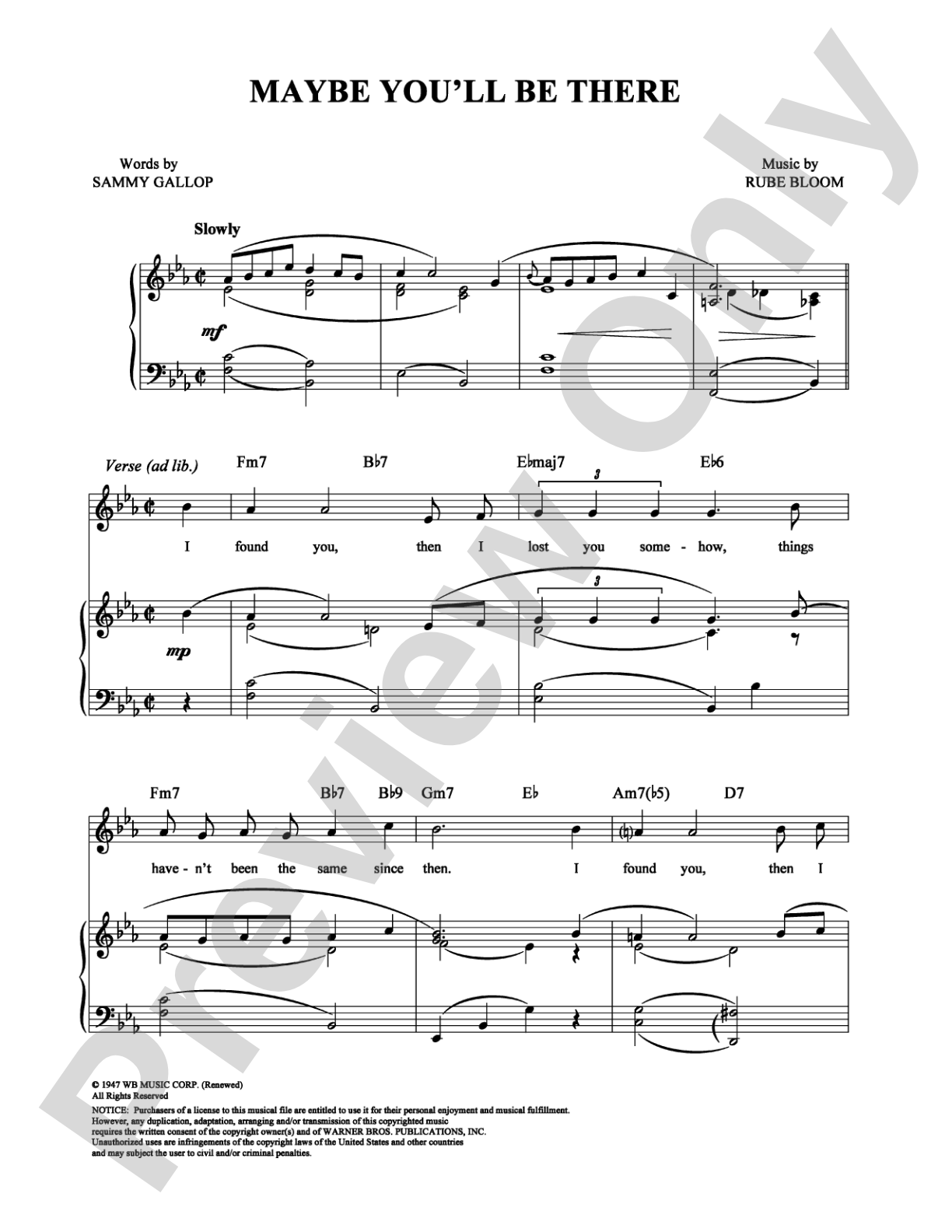 Maybe You'll Be There: Piano/Vocal/Chords Digital Sheet Music