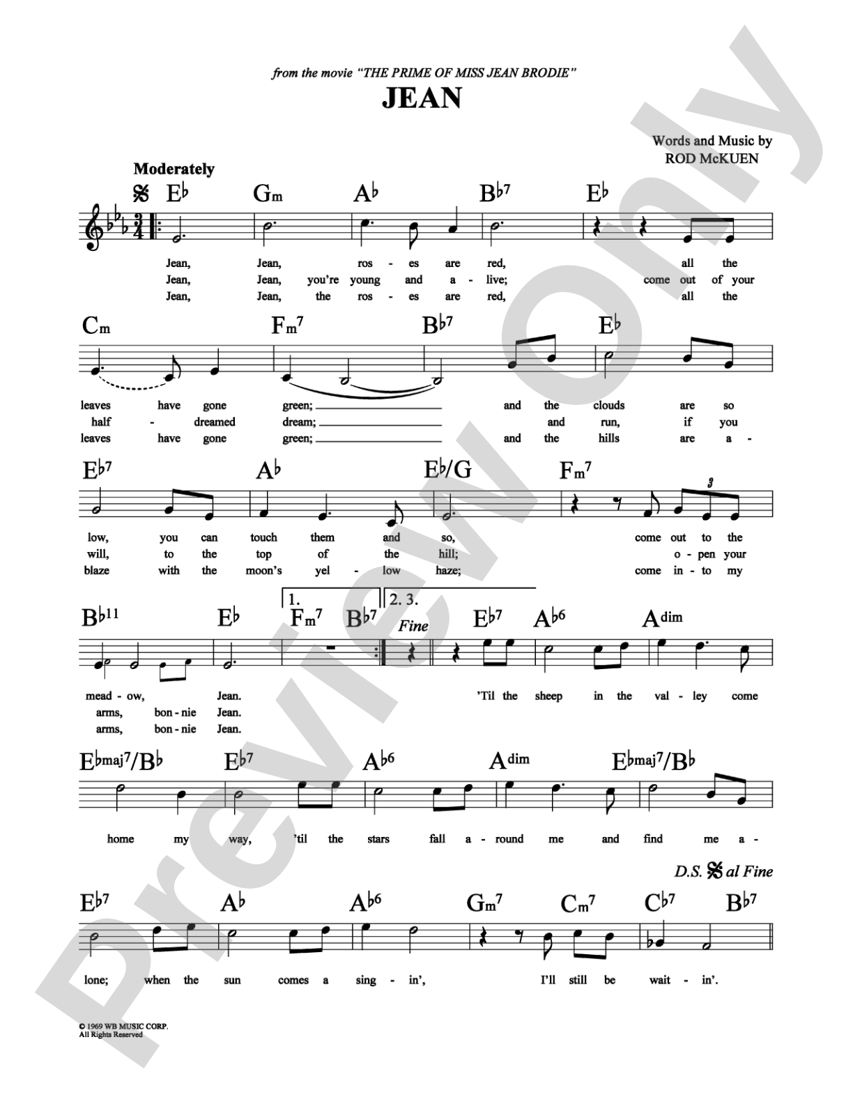 Jean: Lead Sheet Digital Sheet Music