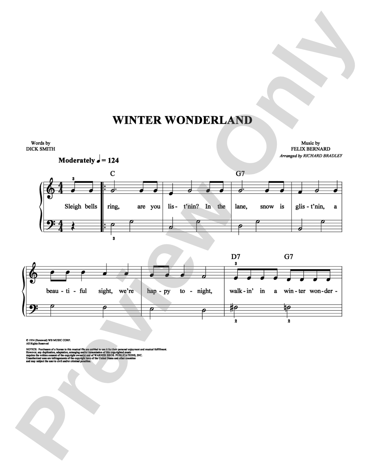 Winter Wonderland: Easy Piano Digital Sheet Music