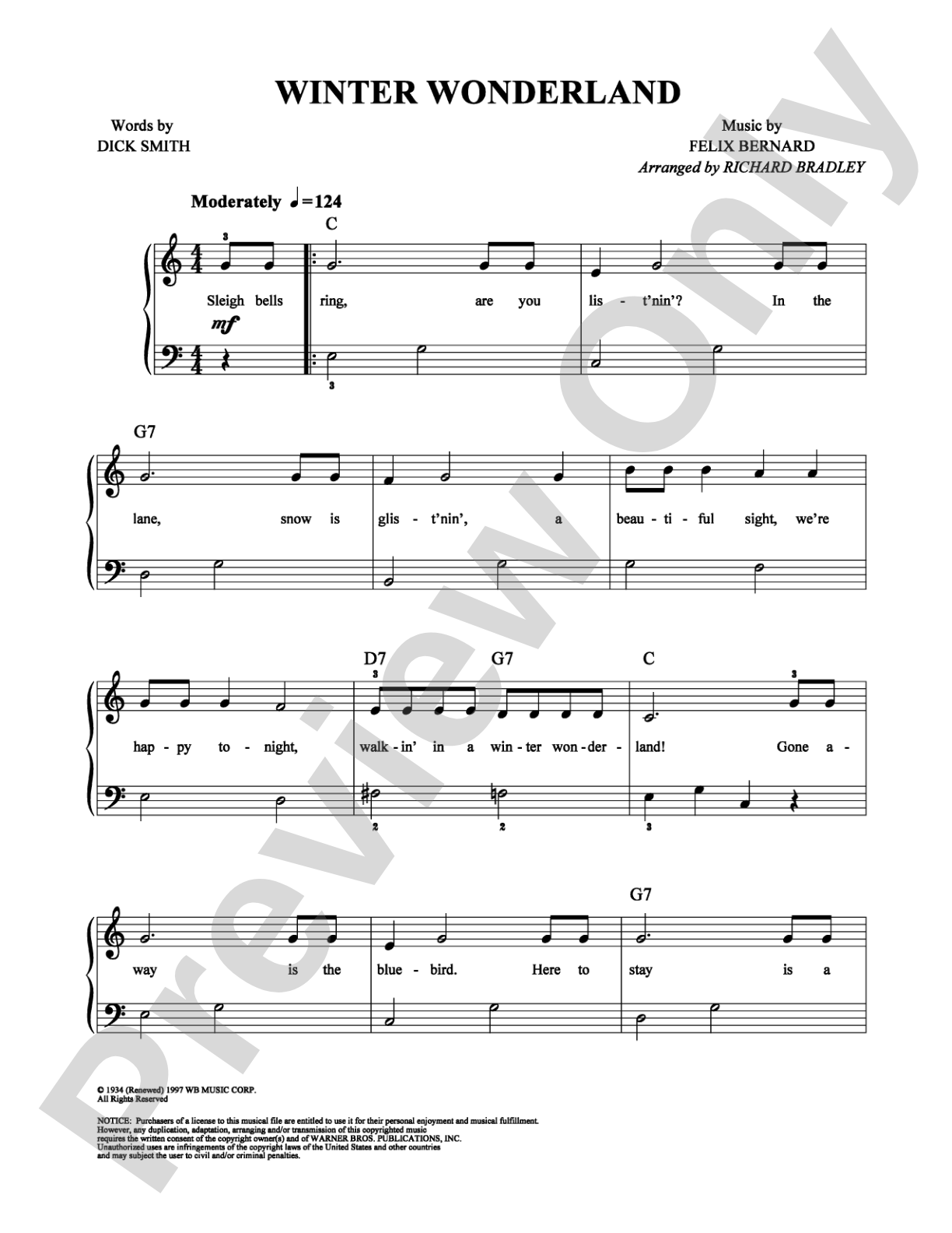 Winter Wonderland: Easy Piano Digital Sheet Music