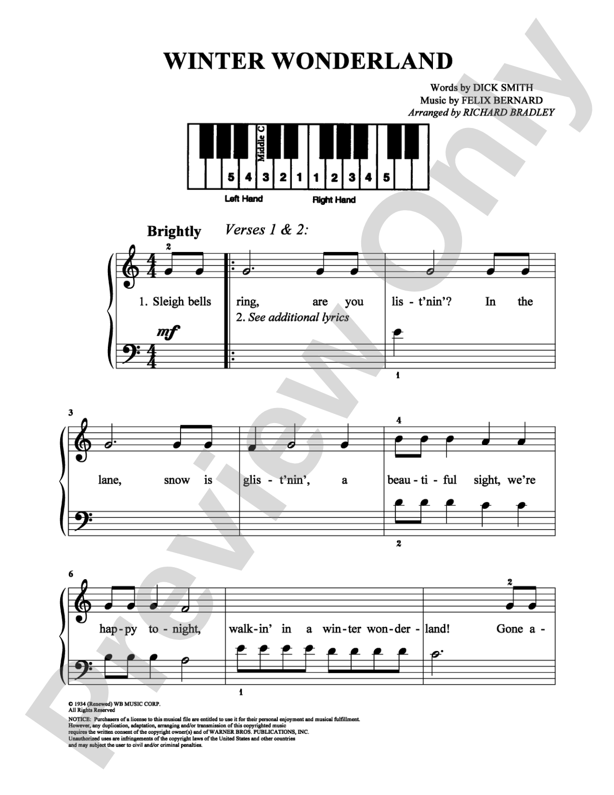 Winter Wonderland: Five Finger Piano Digital Sheet Music