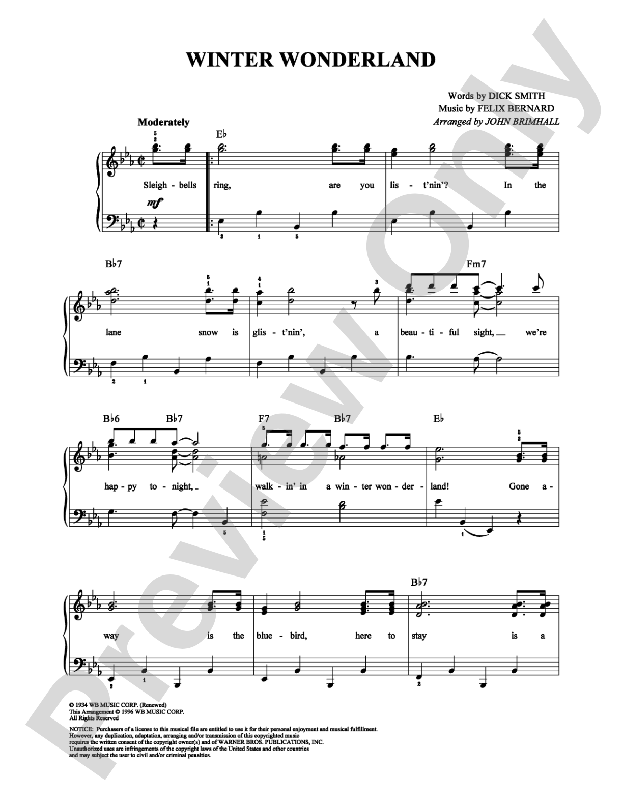 Winter Wonderland: Easy Piano Digital Sheet Music
