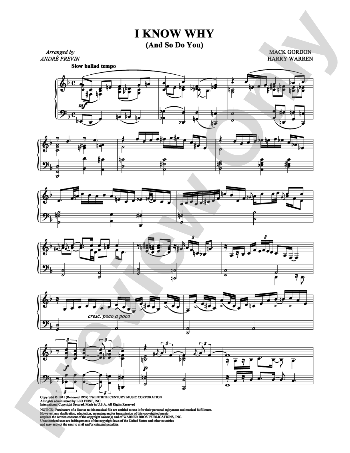 I Know Why (and So Do You): Piano Digital Sheet Music