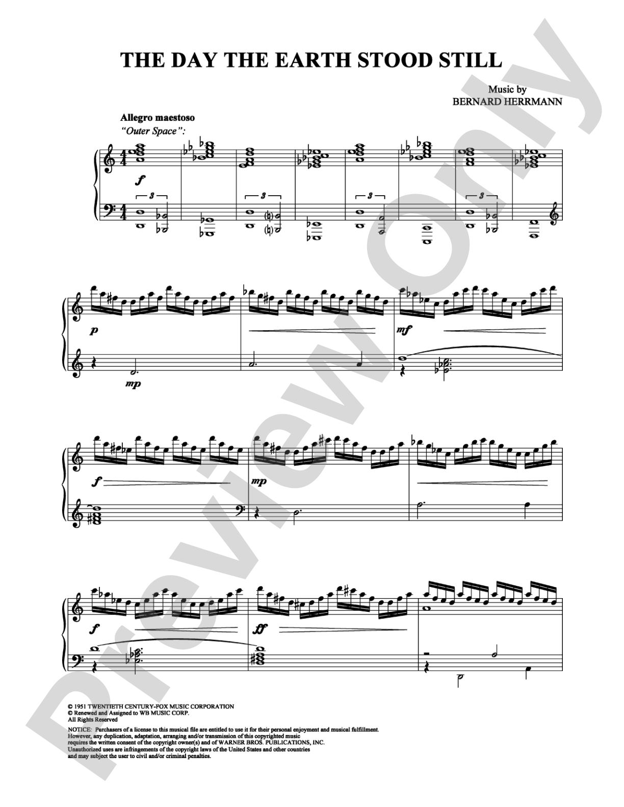 The Day the Earth Stood Still: Piano Digital Sheet Music