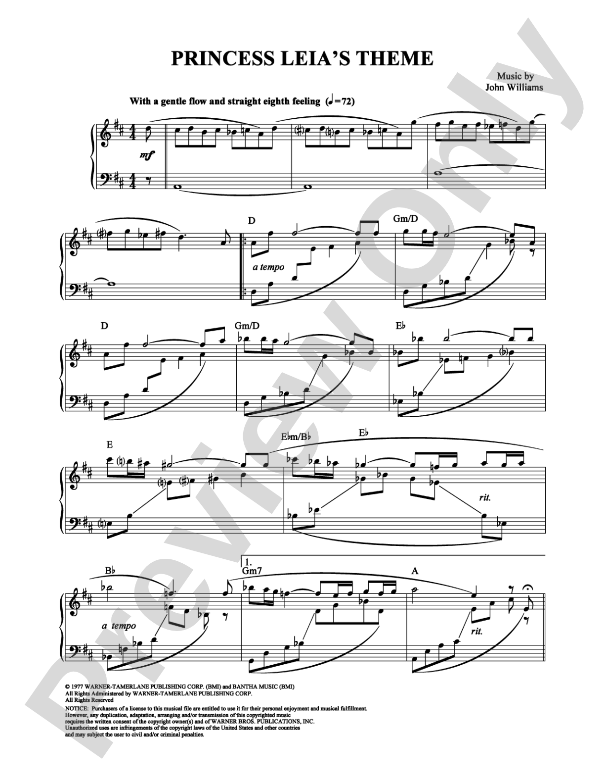 Princess Leia's Theme: Piano Digital Sheet Music