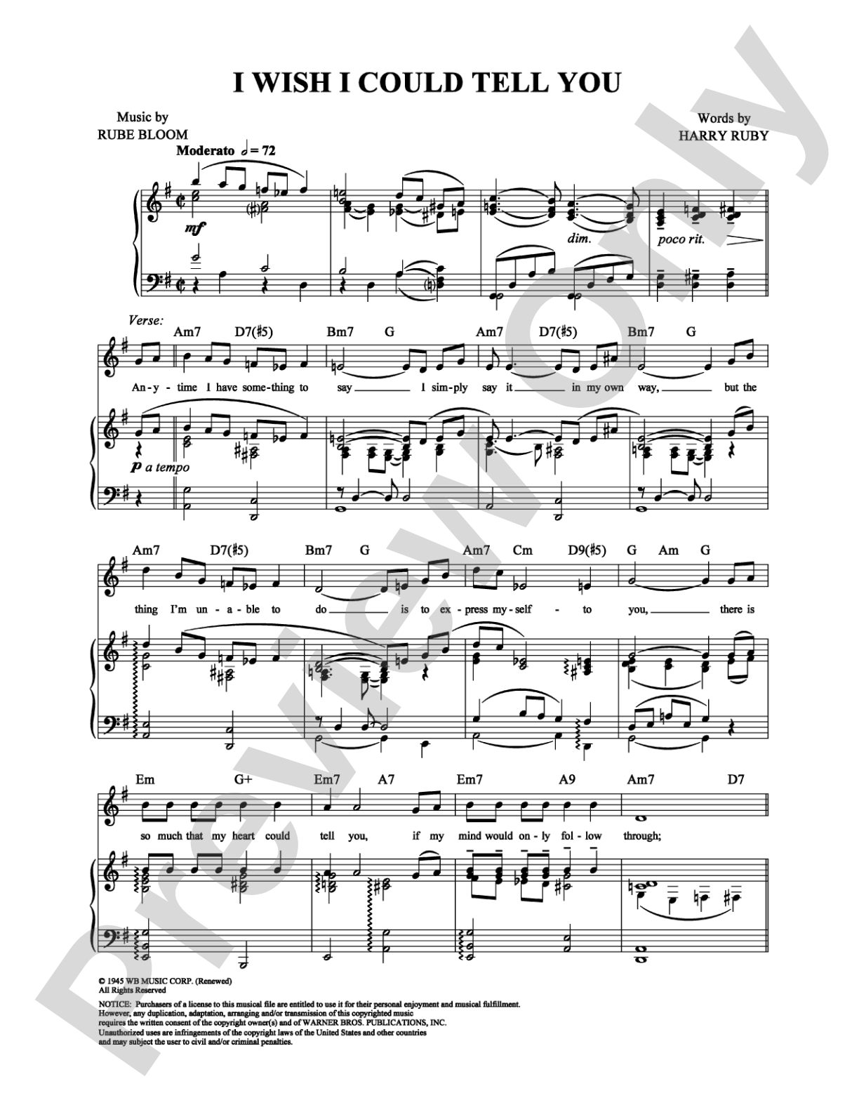 I Wish I Could Tell You: Piano/Vocal/Chords Digital Sheet Music