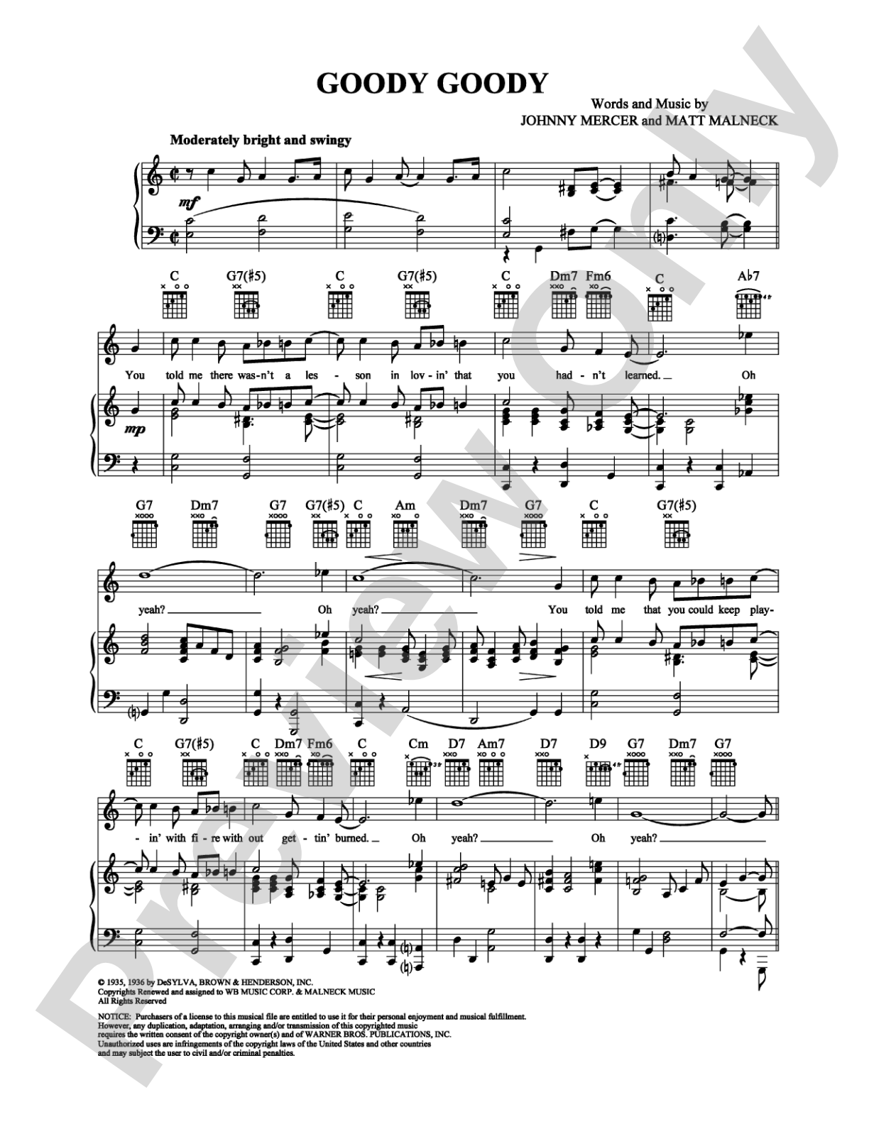 Goody Goody: Piano/Vocal/Chords Digital Sheet Music